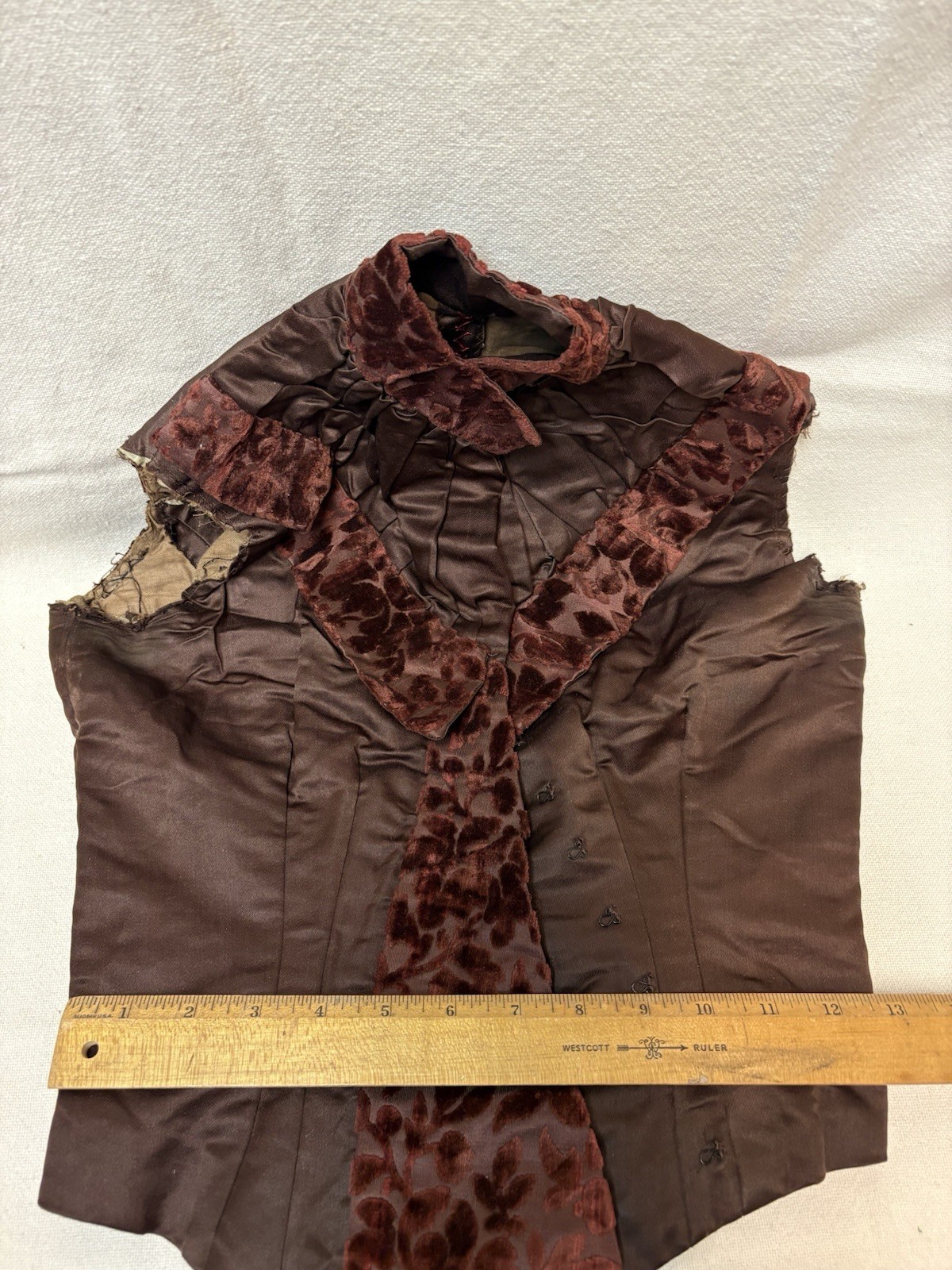 Antique Victorian Satin Velvet Brocade Corset Vest Undergarment Top