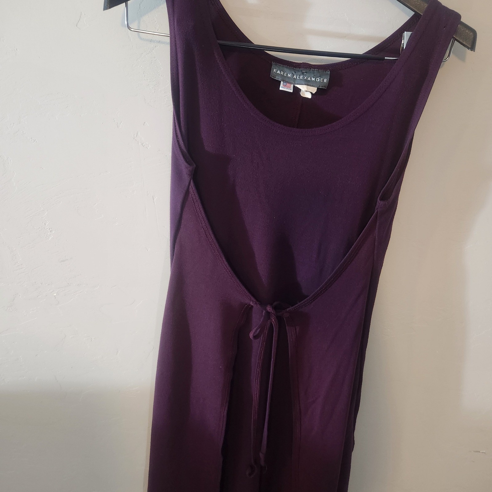 Vintage Karen Alexander Purple Midi Dress Size M Empire Waist Front Tie A-Line