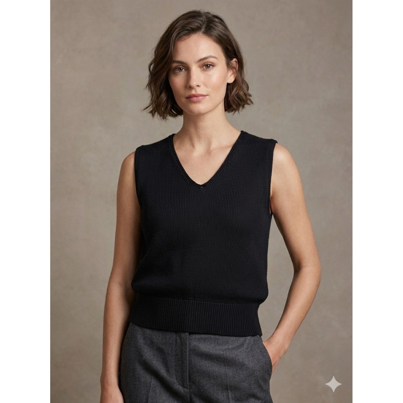Fia Italia Handloomed Knit Vest Black Medium Vintage Minimalist Academia Core