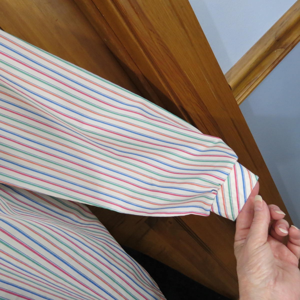 Vtg 80s Lady Devon Striped Secretary Blouse Bow High Neck Top Size 16-18