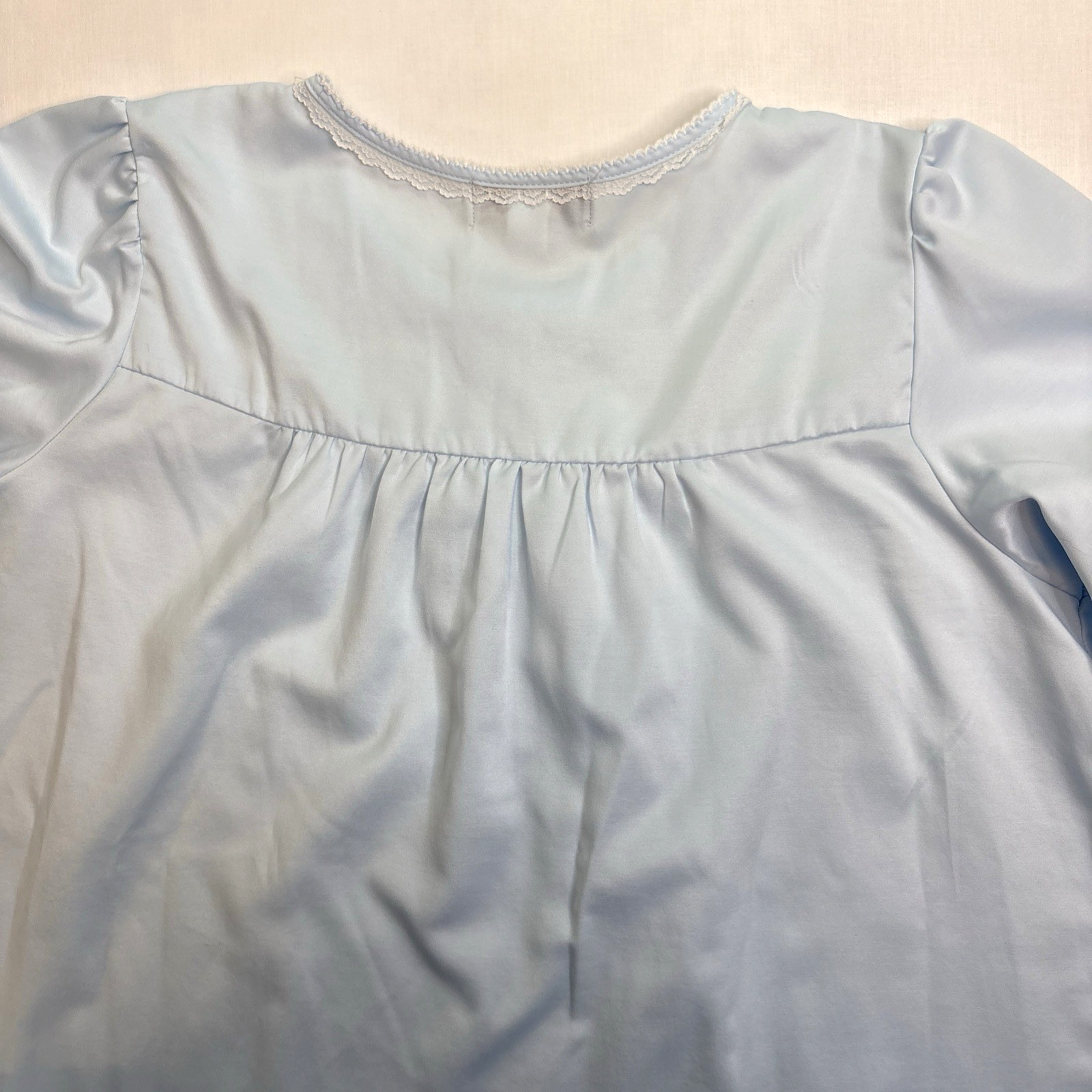 Miss Elaine Petites PL Nightgown Blue Long Sleeve Lace Embroidered Floral
