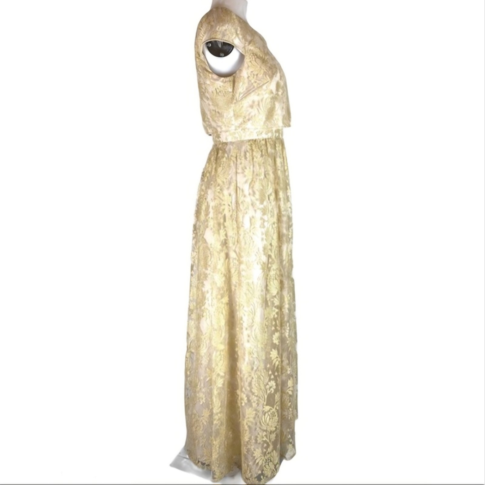Adrianna Papell Formal Evening Dress Ivory Gold Short Sleeve