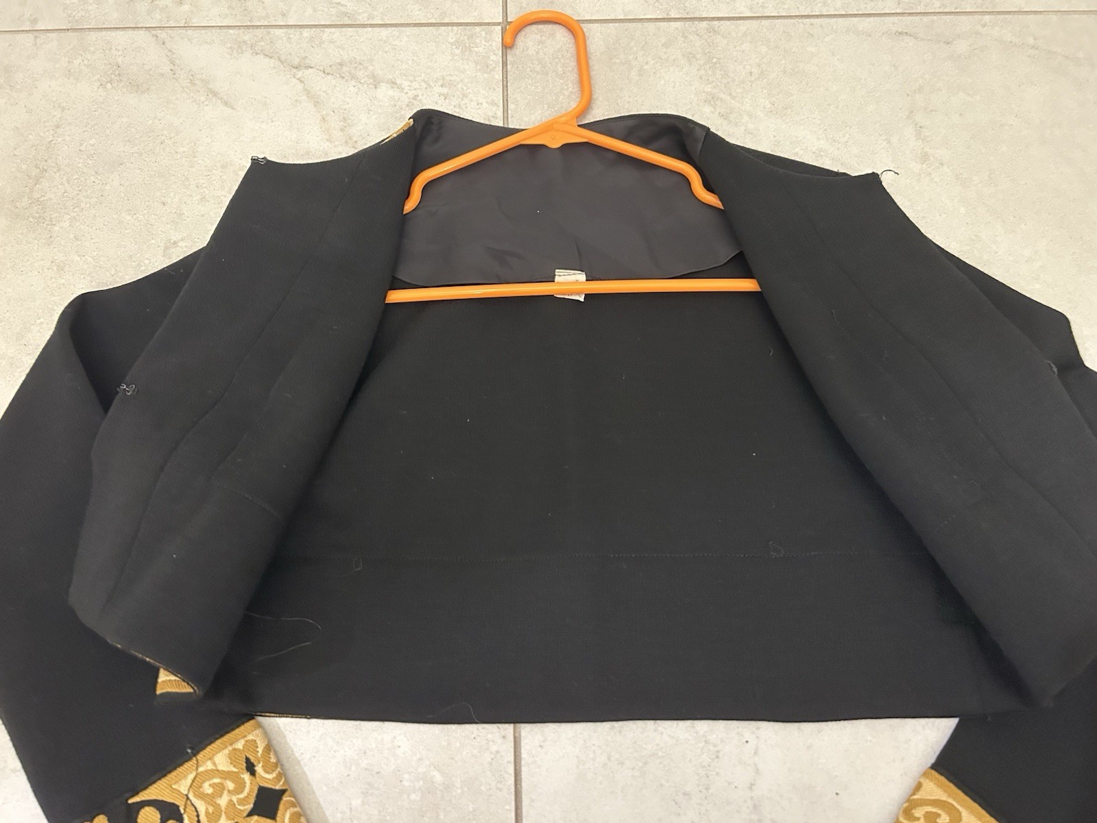 Vintage 80s Black Gold Embroidered Cropped Bolero Jacket Size 8 Womens Mariachi
