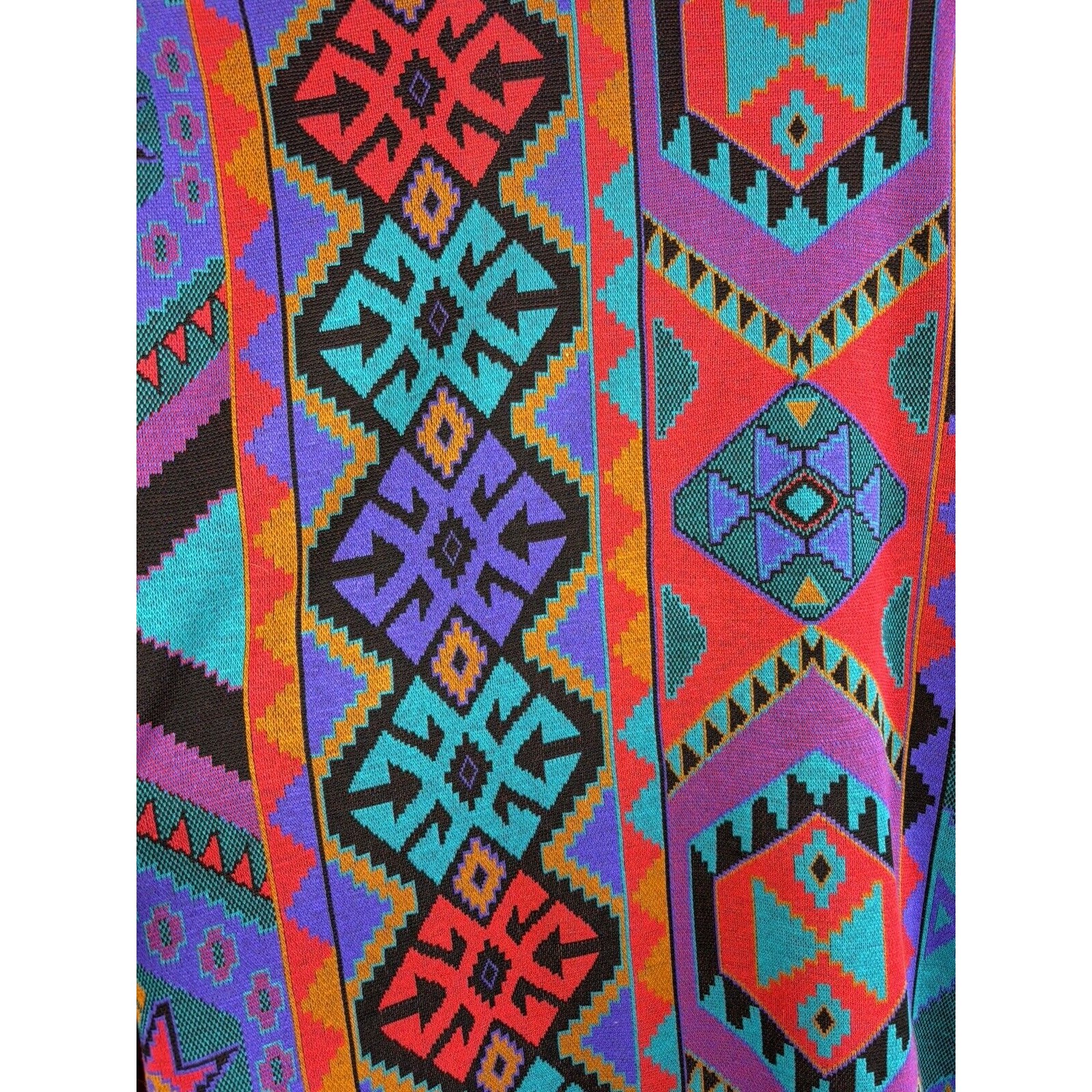 Vintage Graff California Wear Aztec Tribal Open Front Beaded Fringe Cardigan 14