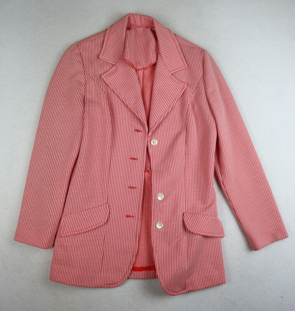 VINTAGE 1970s RED & WHITE HOUNDSTOOTH BLAZER JACKET – BODIN KNITS – SIZE S/M