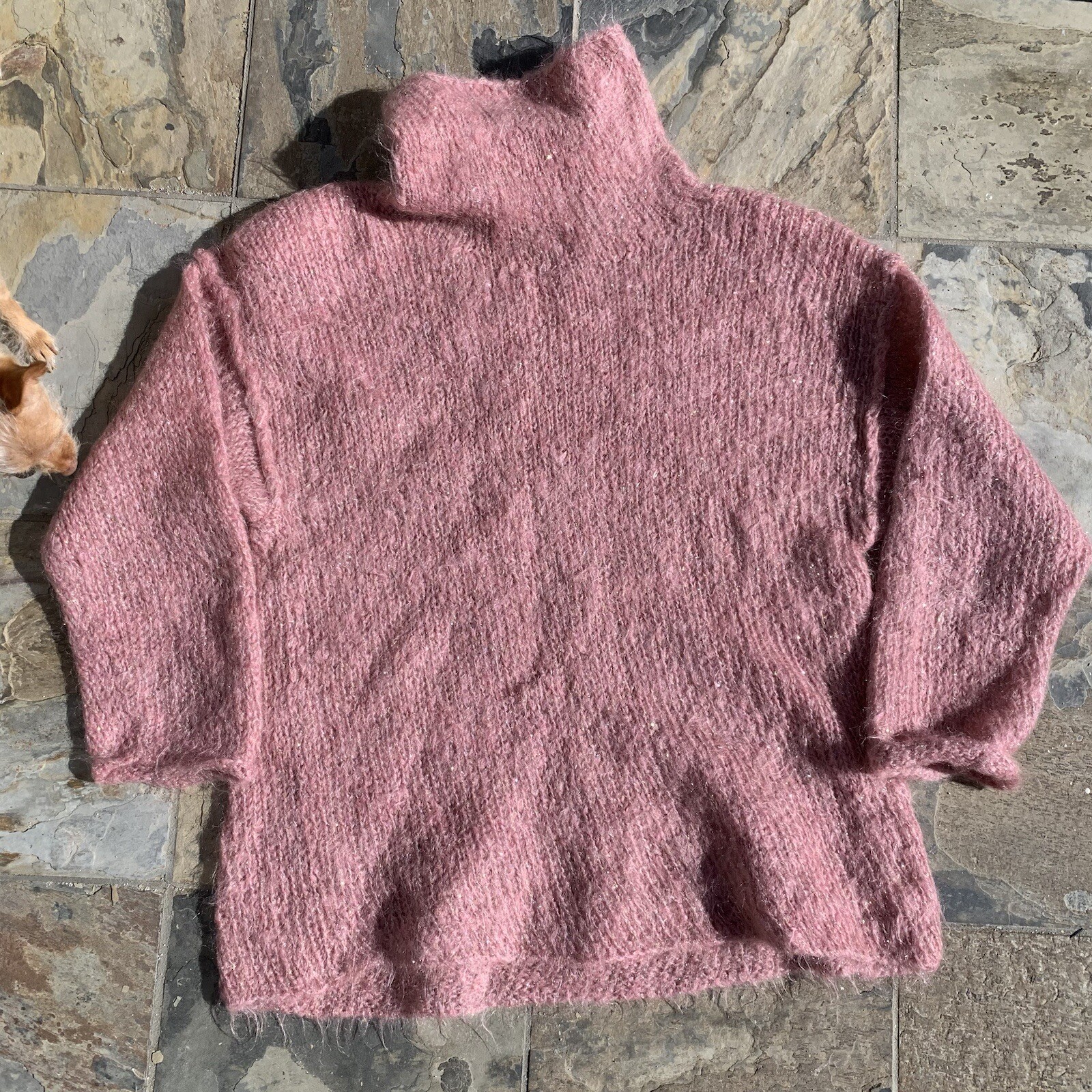 Vintage 80s 90s Carole Little Pink & Gold Thread mohair pullover sweater sz m