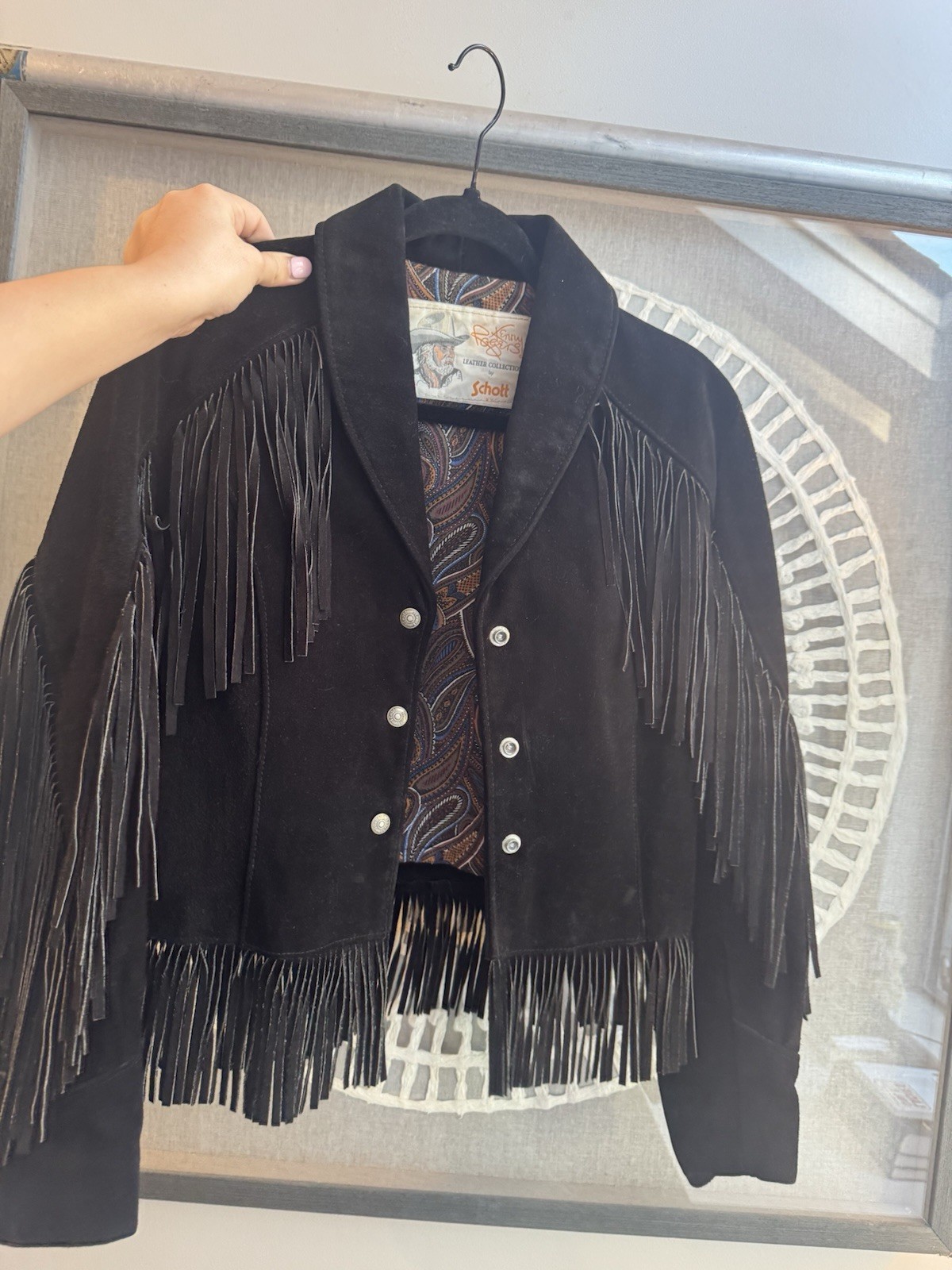 Kenny Rogers Leather Collection Schott Women’s Black Suede Fringe Western Jacket