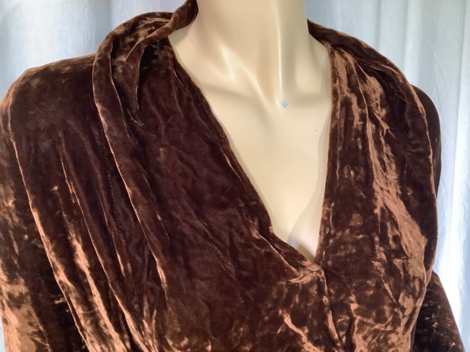 Art Deco vintage 30s draped 2 piece Dress peplum Top skirt Crushed velvet Brown