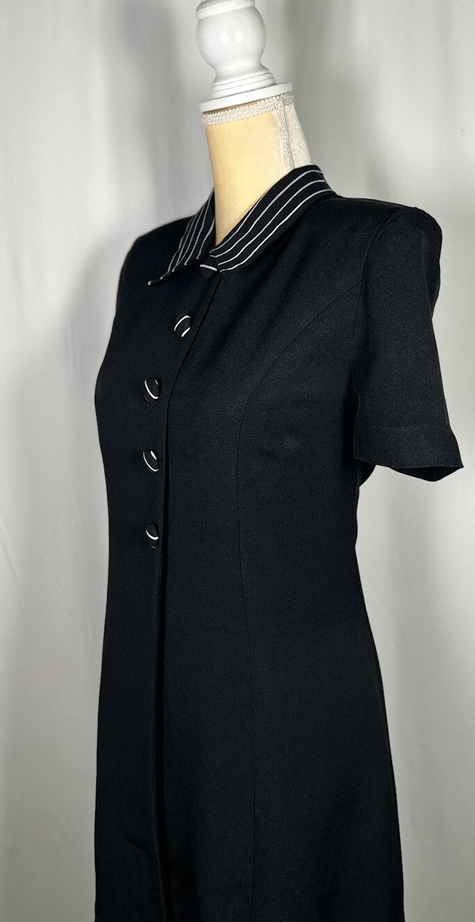 Vintage Taurus Dress Sheath 8 Short Sleeve Buttons Secretary Black 70’ 80’