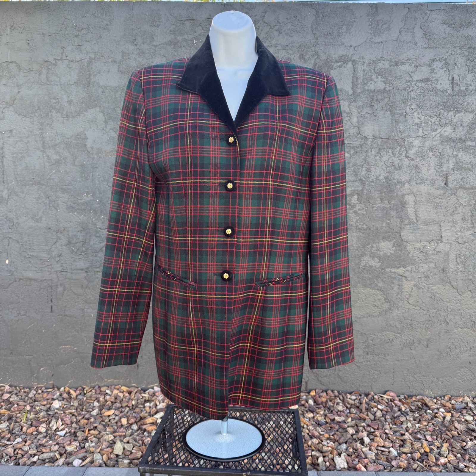 Vintage Pendleton Tartan Plaid Velvet Collar Blazer 6 Tall