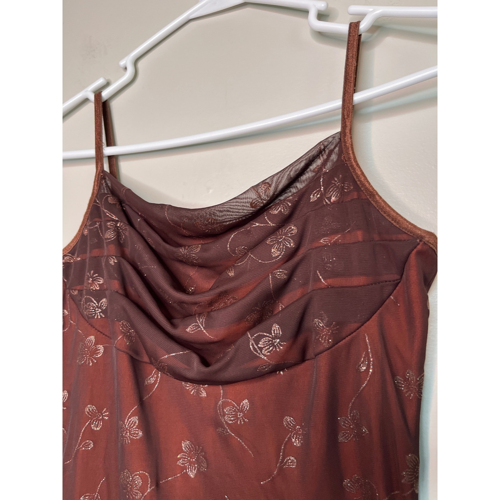 2000s Y2K Candy Rocket Floral Chocolate Brown Glitter Sparkle Prom Hoco Dress S