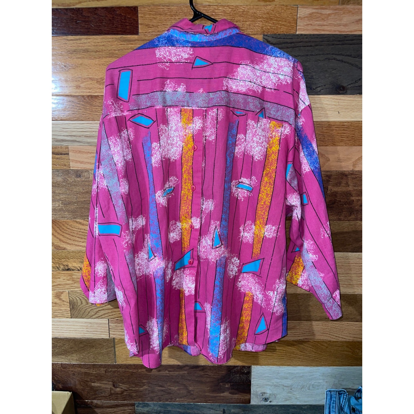 California Connection Inc Wmns 42 Pink Shirt 80s Geometric Abstract Print Vntg