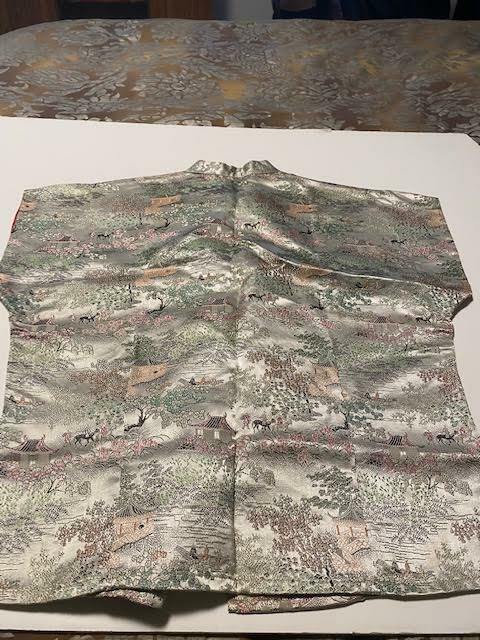 Vintage Asian Silk Women’s Blouse Top Silver Country Scene