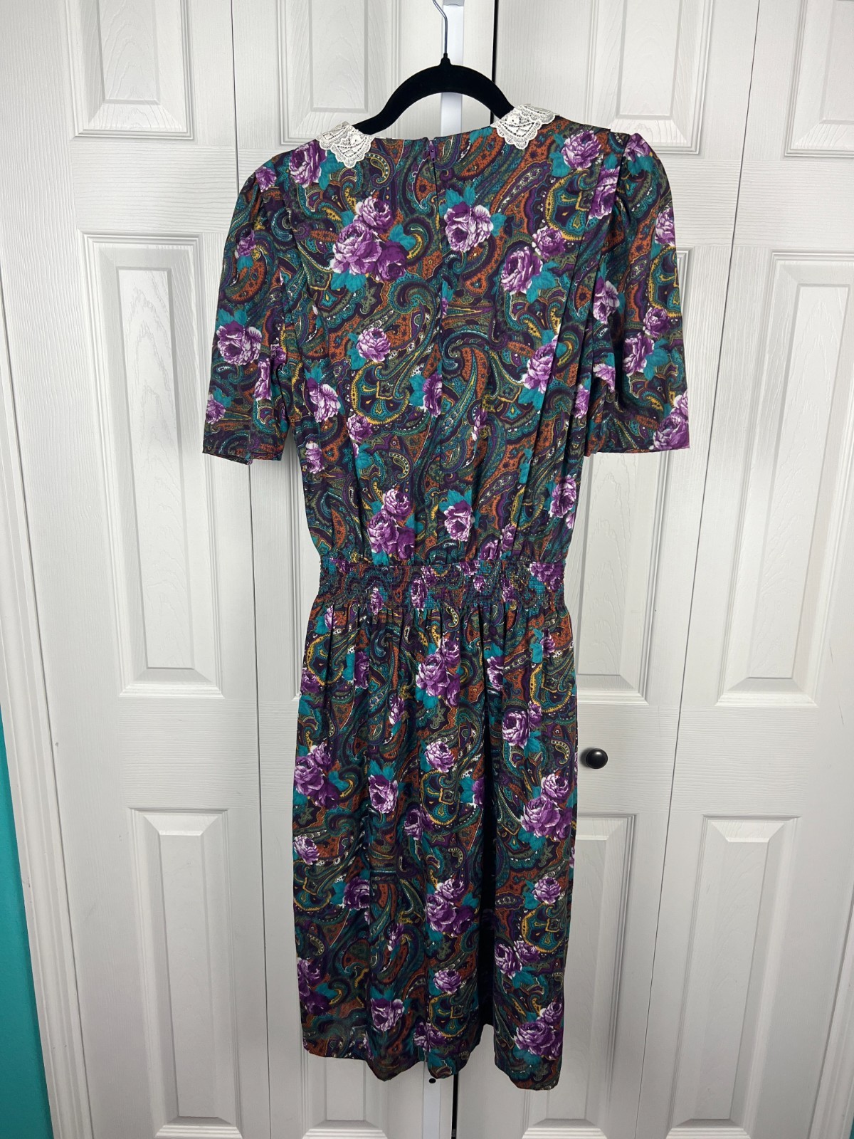 Stuart Alan Petites Size 8 Dark Vintage Floral Dress Cottagecore Lace Collar