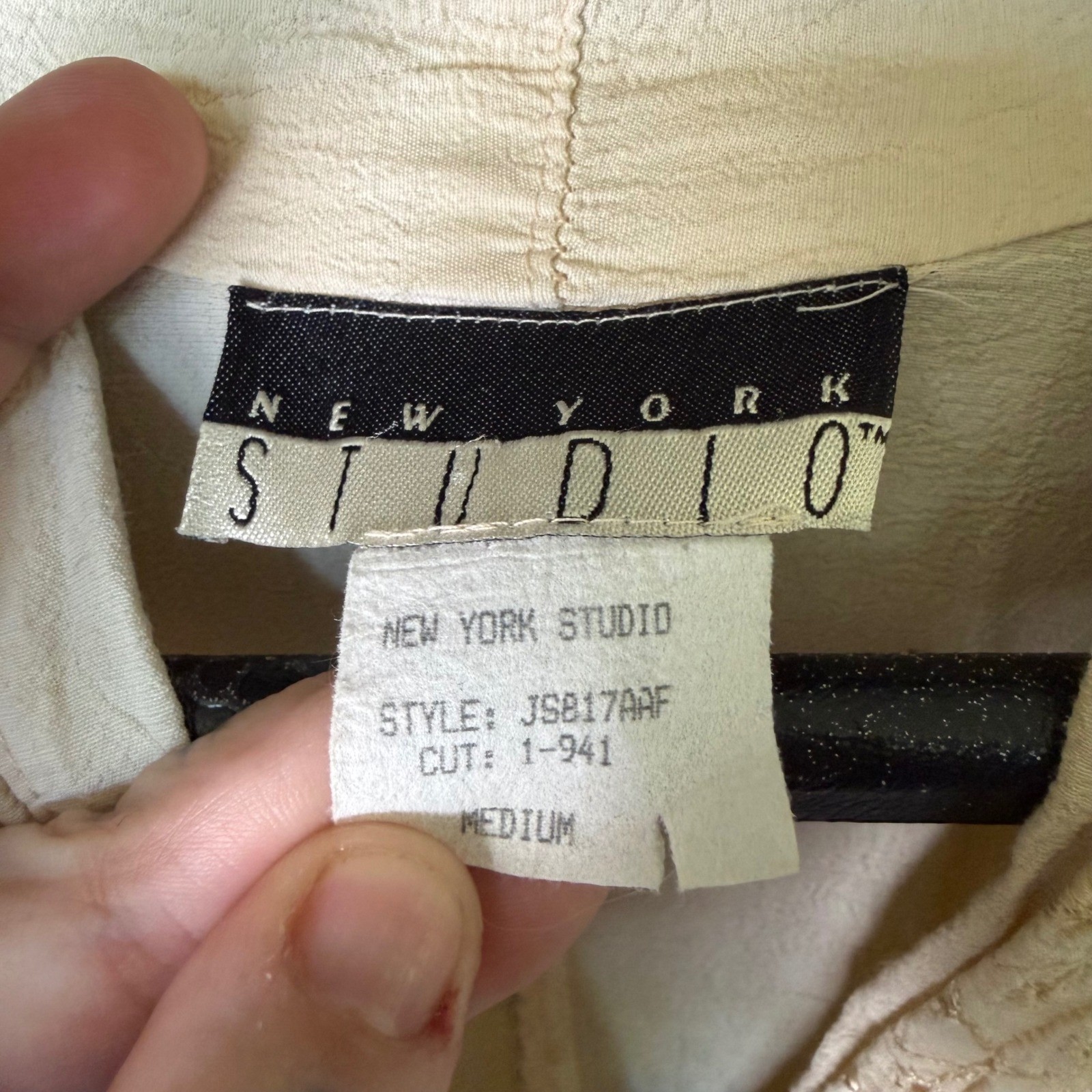New York Studio Vintage 90s Embroidered Rayon Jumpsuit Tan Med Cottagecore
