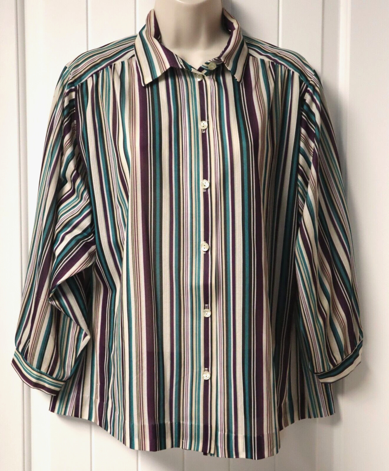 Vintage TEDDI of California 3/4 sleeve striped Button Up blouse size 13-14