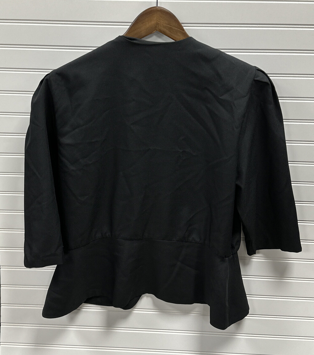 Vintage In Cinq Solid Black Open Front Blazer Suit Jacket 80s 90s Sz 16 Made USA