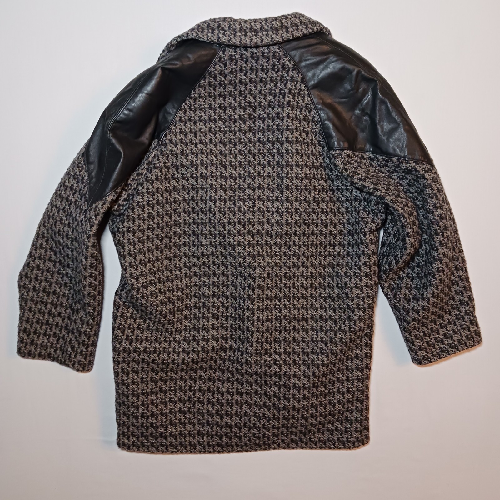 Vintage 80s Anne-Gee Womens Wool Leather Coat Large 11/12 Brown Tweed