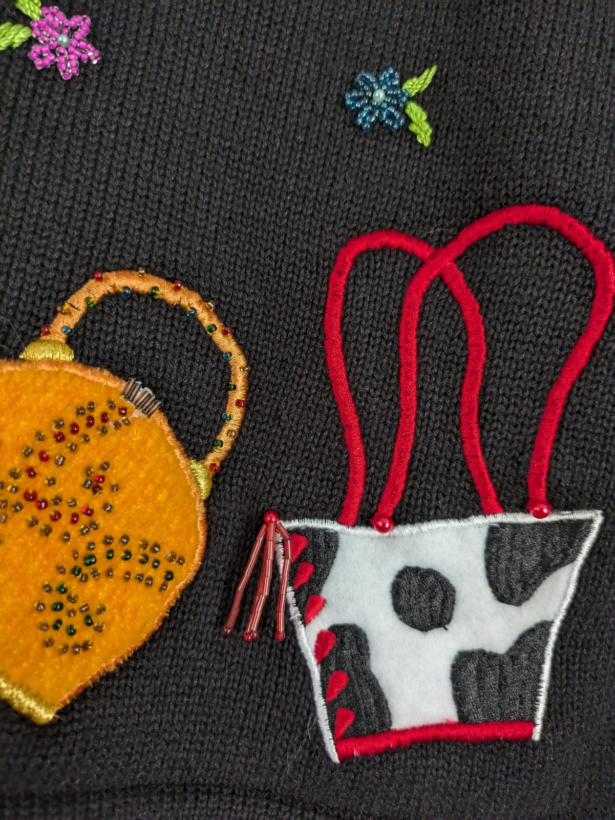 Vintage Jack B Quick Sweater Womens M Whimsical Novelty Beaded Purses Heels