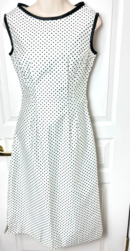 VTG 1960’s Home Made Blk Polka Dot Dress S Sleeveless Shift USA Cotton