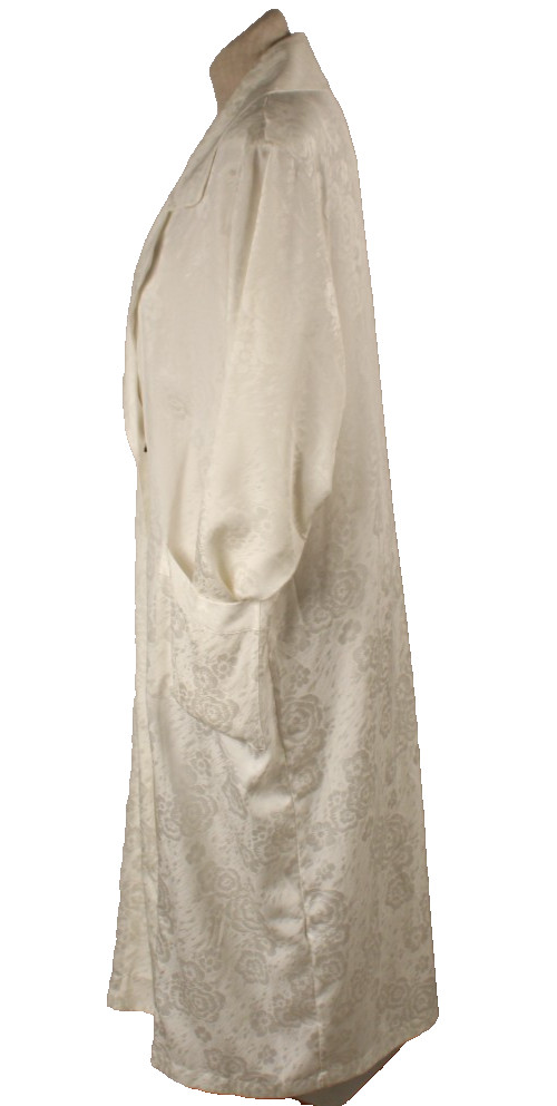 VIntage Satin Jacquard White Dressing Gown Robe Size L Philippines NOS Beauty!