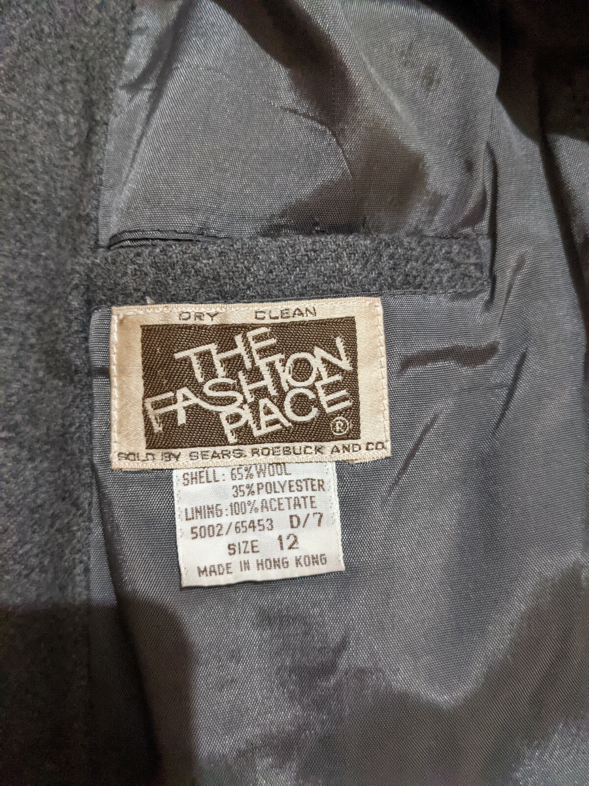 VTG 'The Fashion Place’ Sears Gray Wool Blend Blazer Jacket Sz 12 Large L