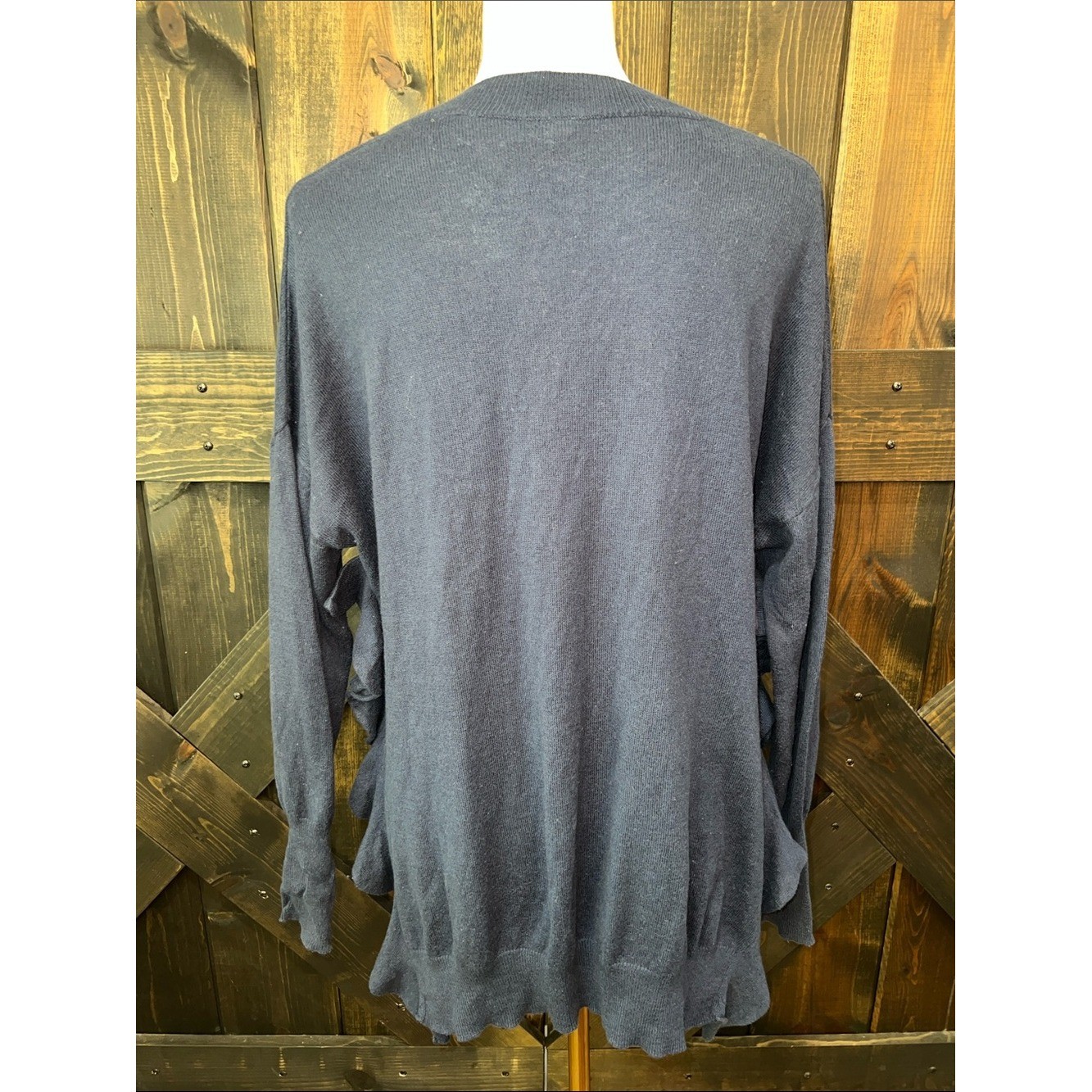 Anthro Moth Blue Oversized Wool Blend Ruffle Tunic Sweater S Boho Chic Lagenlook