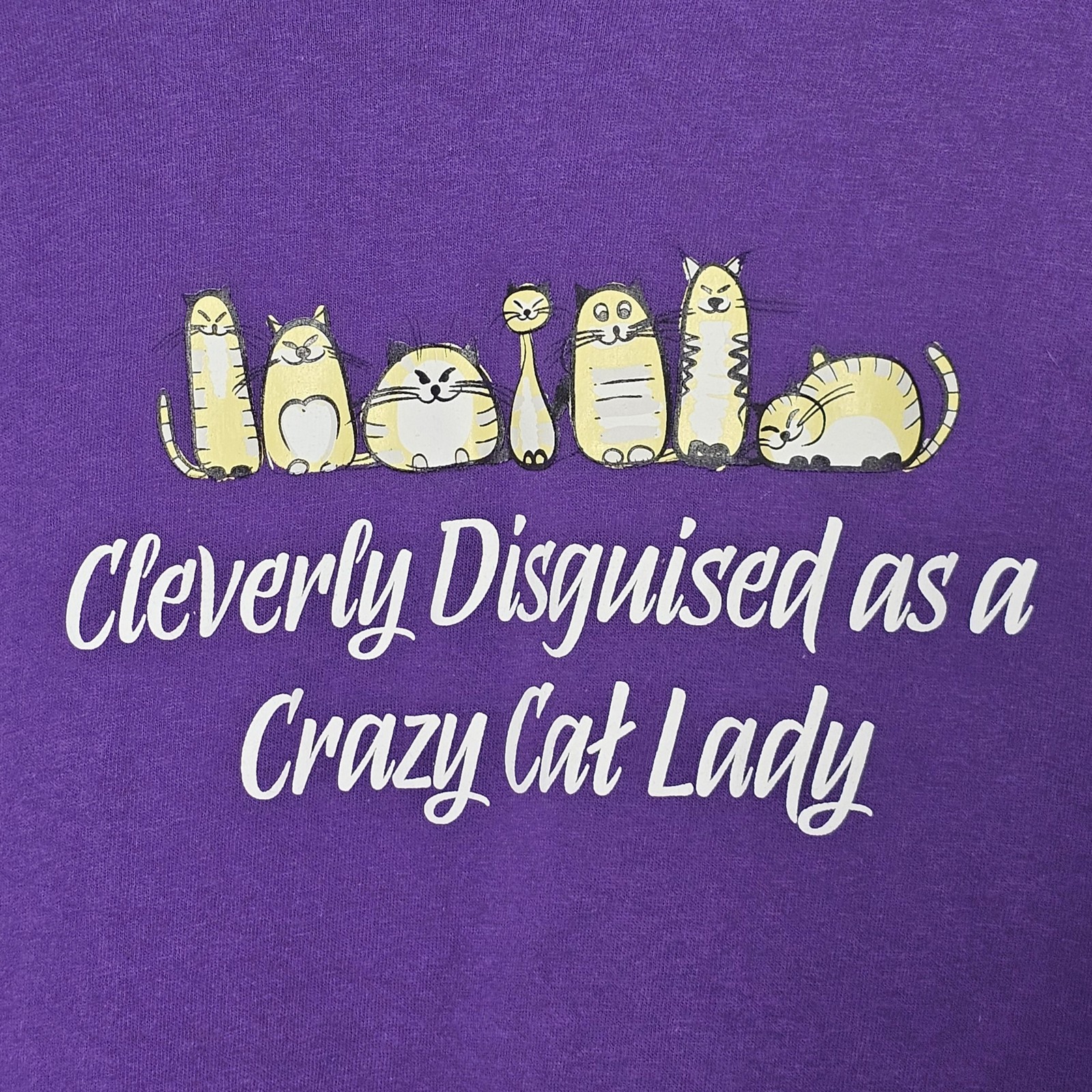 Vintage Cleverly Disguised as a Crazy Cat Lady XL Purple Graphic T-Shirt