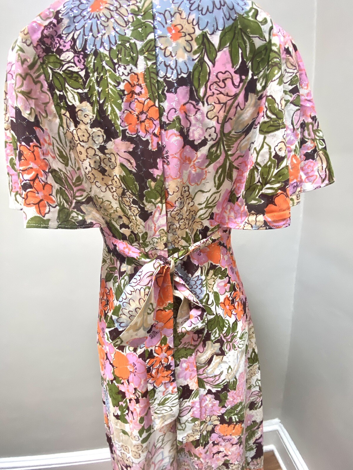 Vintage 1970s Candi Jones California Dress Colorful Groovy Floral Midi Sz 13 S/M