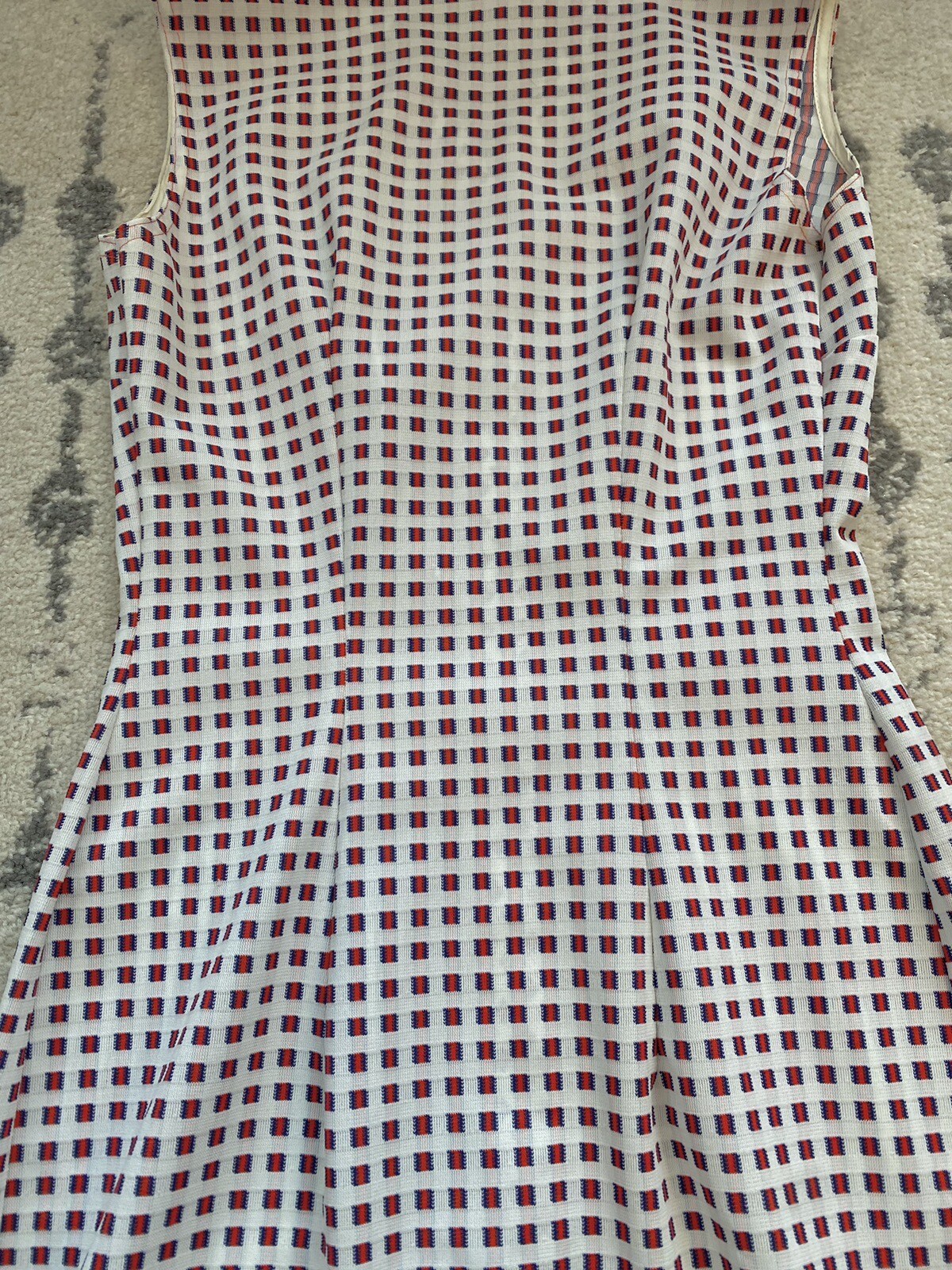 Vintage Summer Dress, 60s-70s Button Front w Pockets S/M, Red White Blue MCM