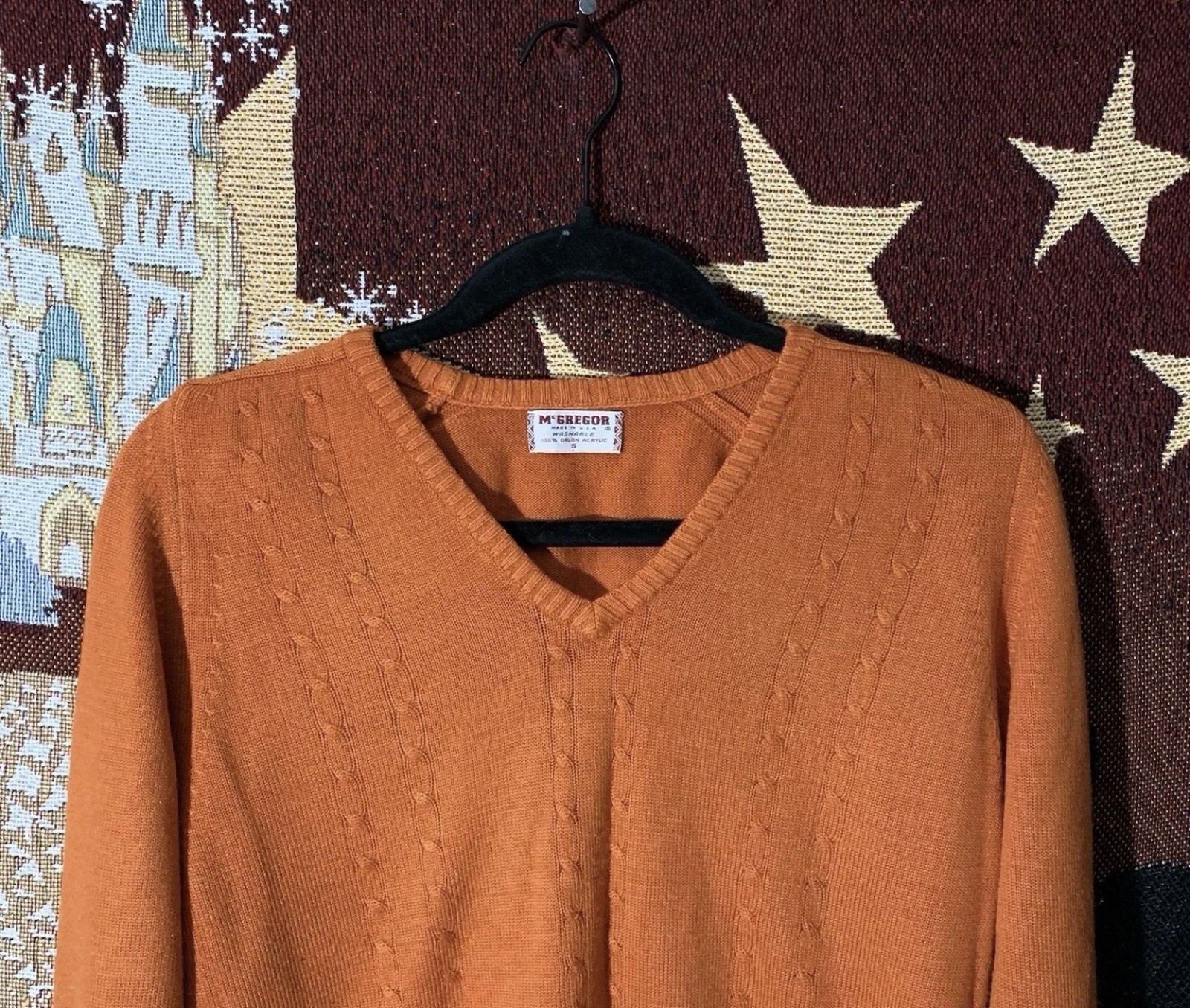 Vintage 60s Womens Mcgregor Orlon Acrylic Knit Sweater Size S USA MADE Orange