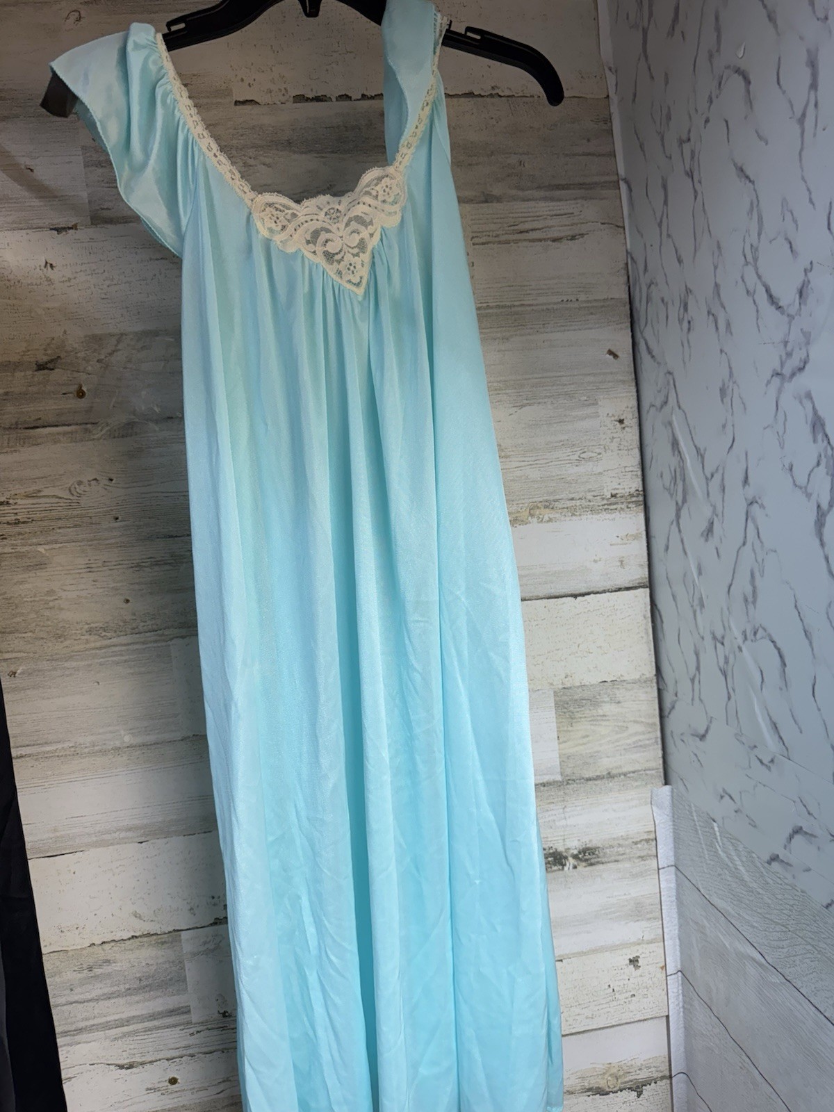 VINTAGE KAYSER LONG FULL BUST NYLON & LACE TRIM NIGHTGOWN, MED-BUST 40