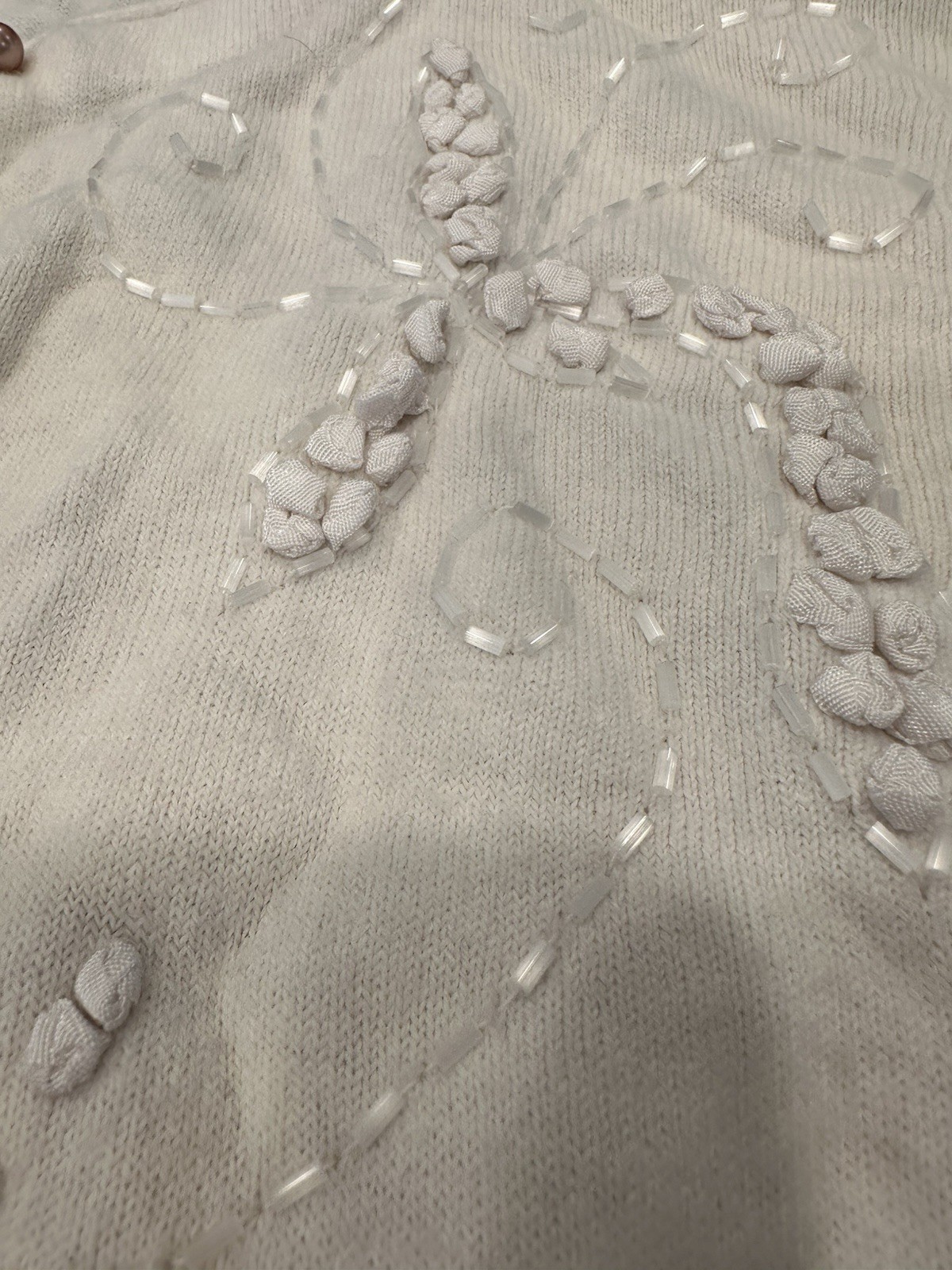 1950s Ivory Cardigan Pear Beaded Wedding Bridal Honeymoon Wool Sweater 50s VTG