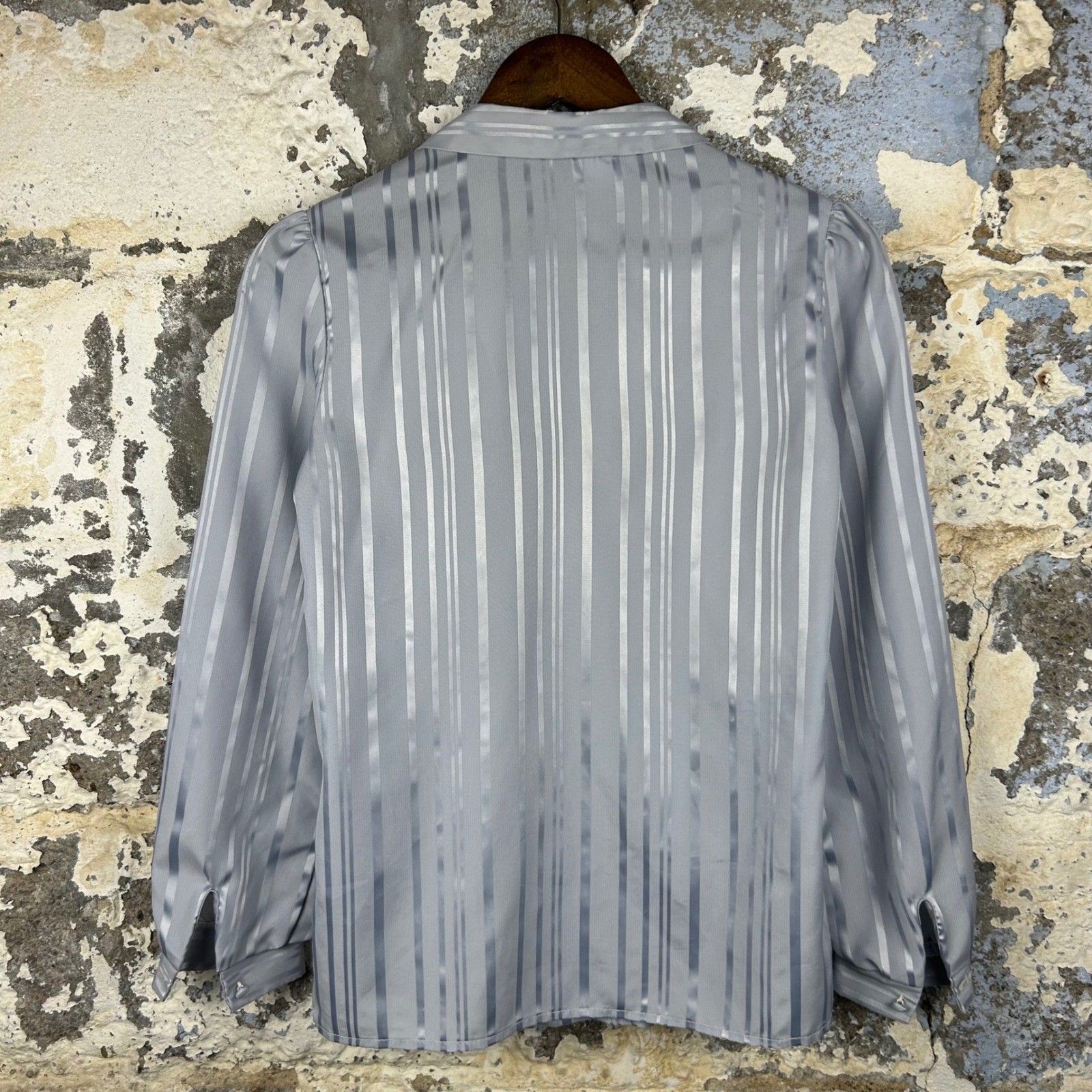 Jani Originals Vintage 80s Striped Long Sleeve Blouse Light Blue Grey Size 10