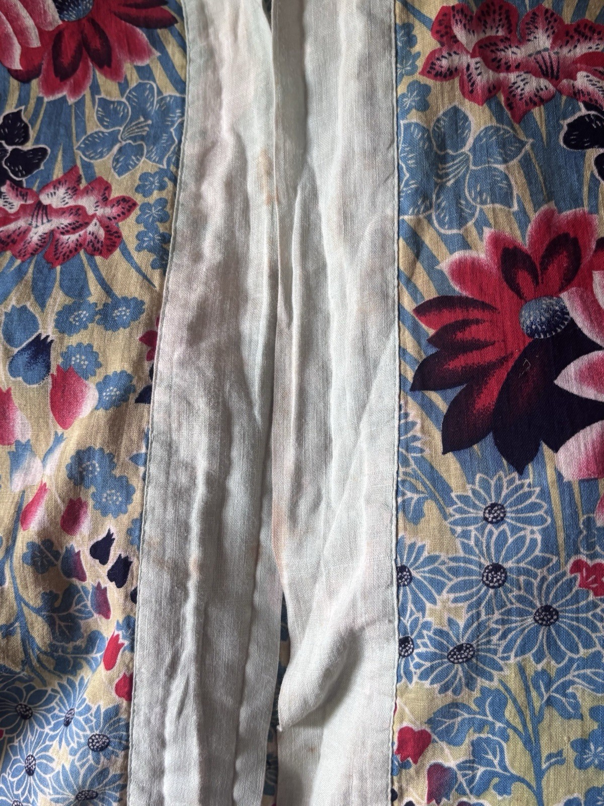 VTG 1960s Floral Cotton Japanese Kimono Jacket Cover-Up Boho Hippie Festival OS