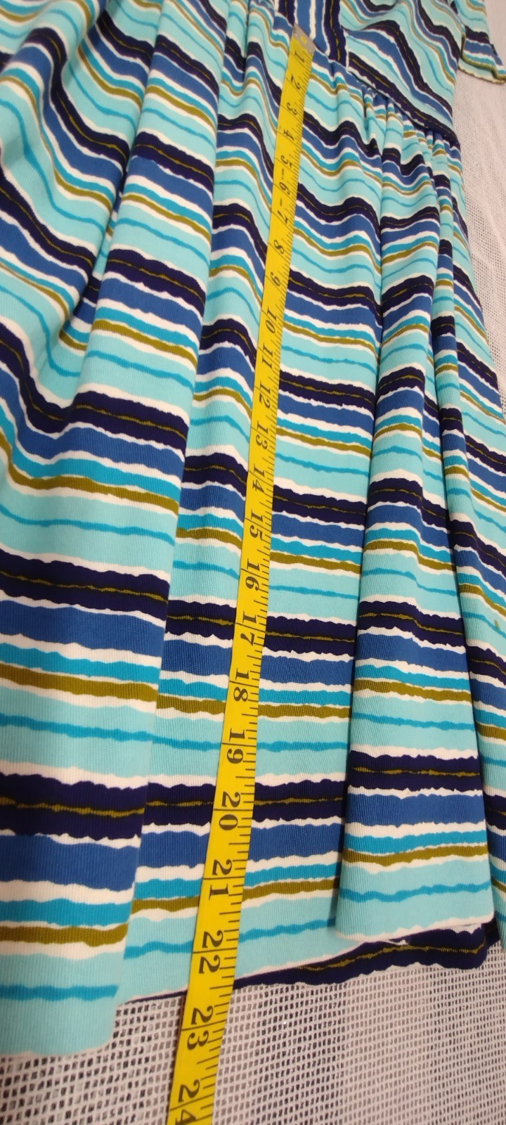 Vintage MCM Papillon Dress Audrey Style Mid Century Stripes Avocado Blue W 24″