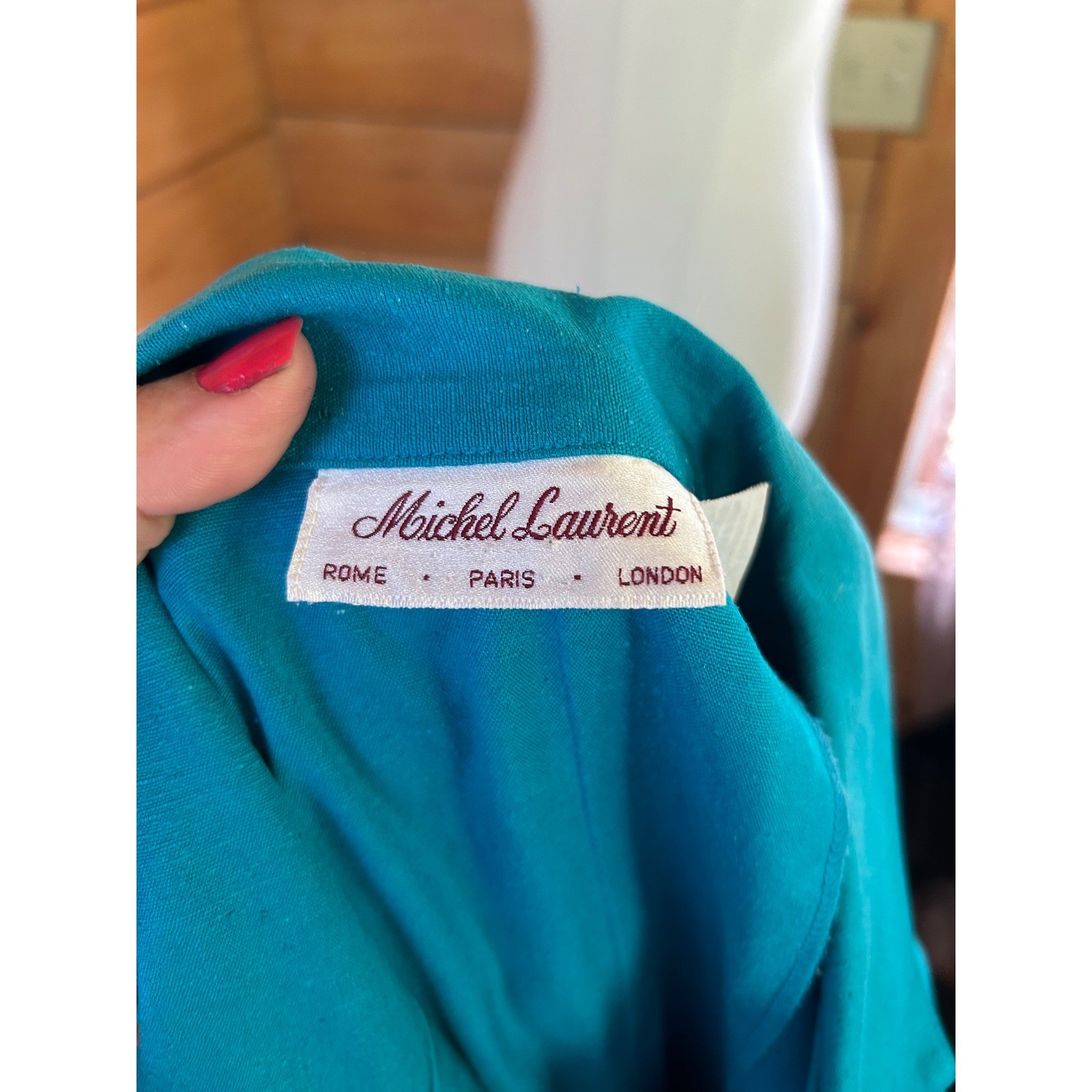 Vintage Silk Shirt Dress Women Size 14 Turquoise Teal Blue Midi Michel Laurent