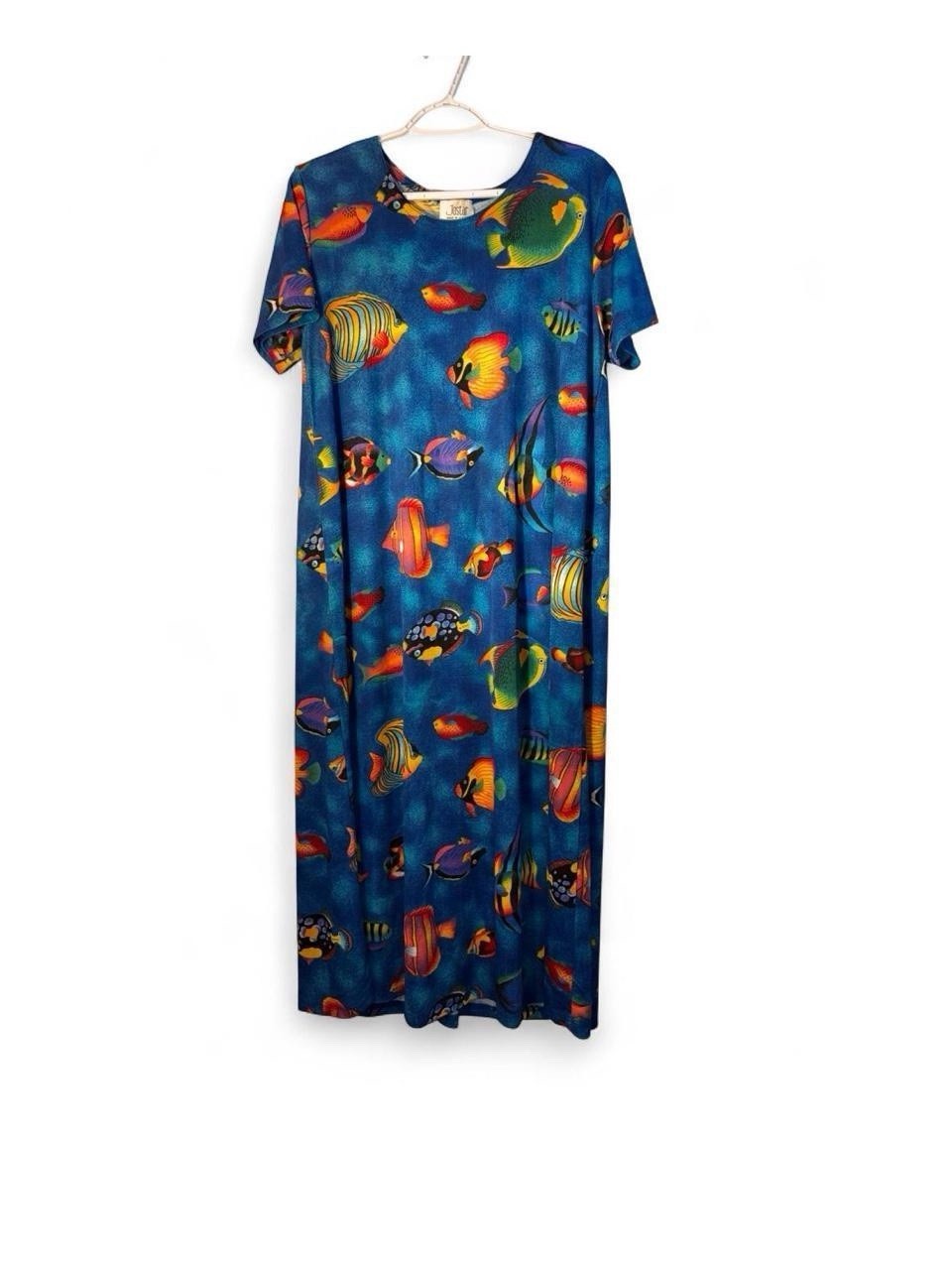 Vintage Jostar Tropical Fish Print Maxi Dress Made in USA Size Large