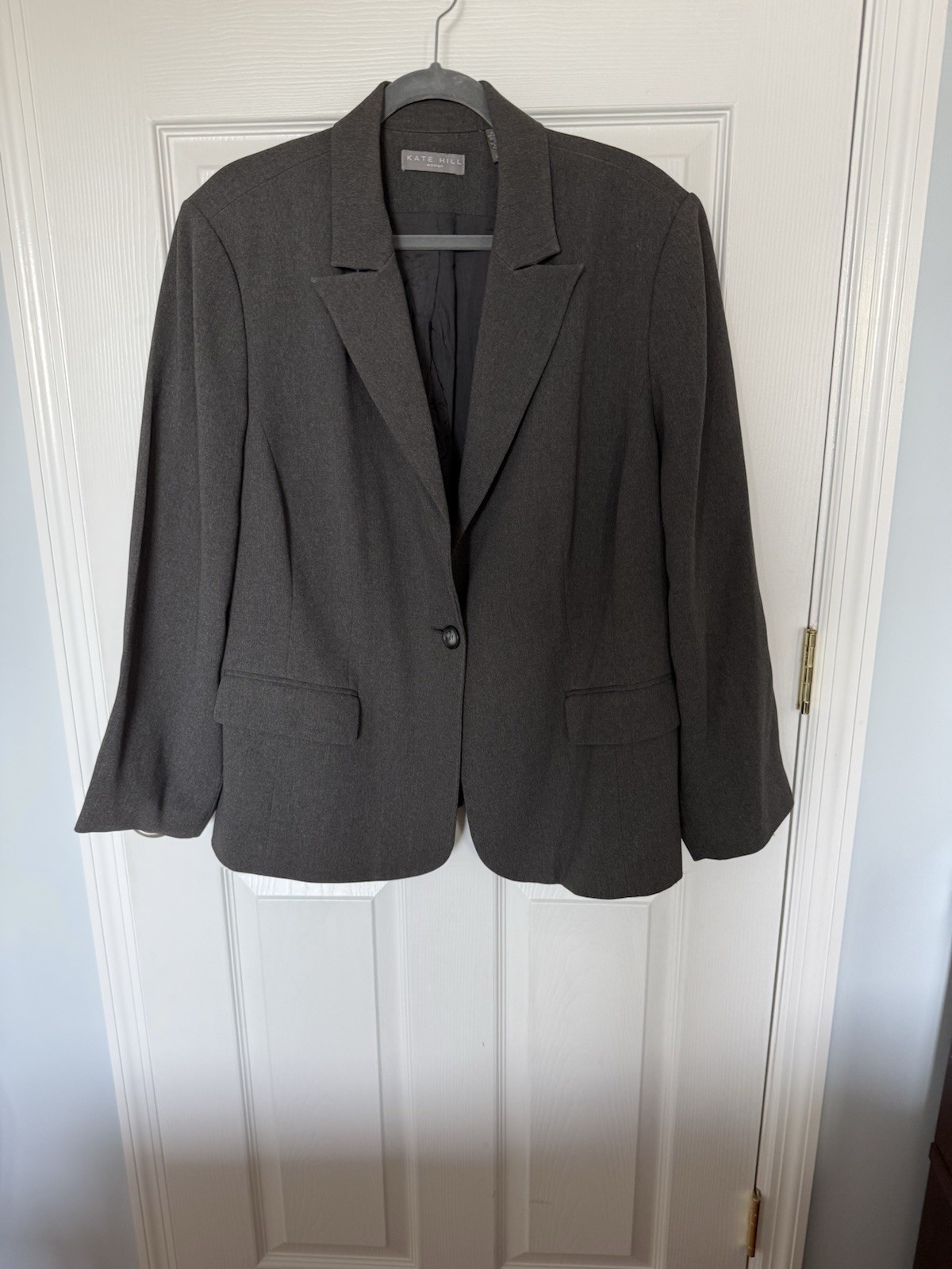 Kate Hill Women’s Grey Professional Single Button Long Sleeve Vintage Blazer