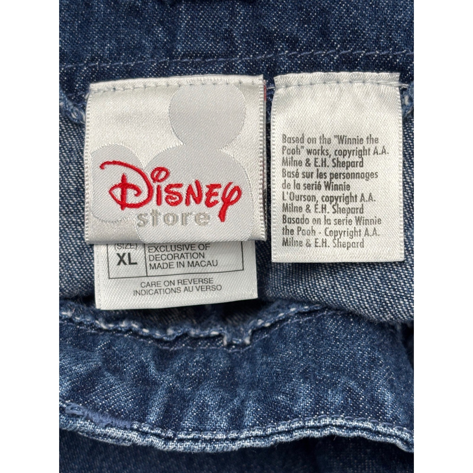 Vintage The Disney Store Winnie the Pooh Embroidered Denim Maxi Skirt Size XL