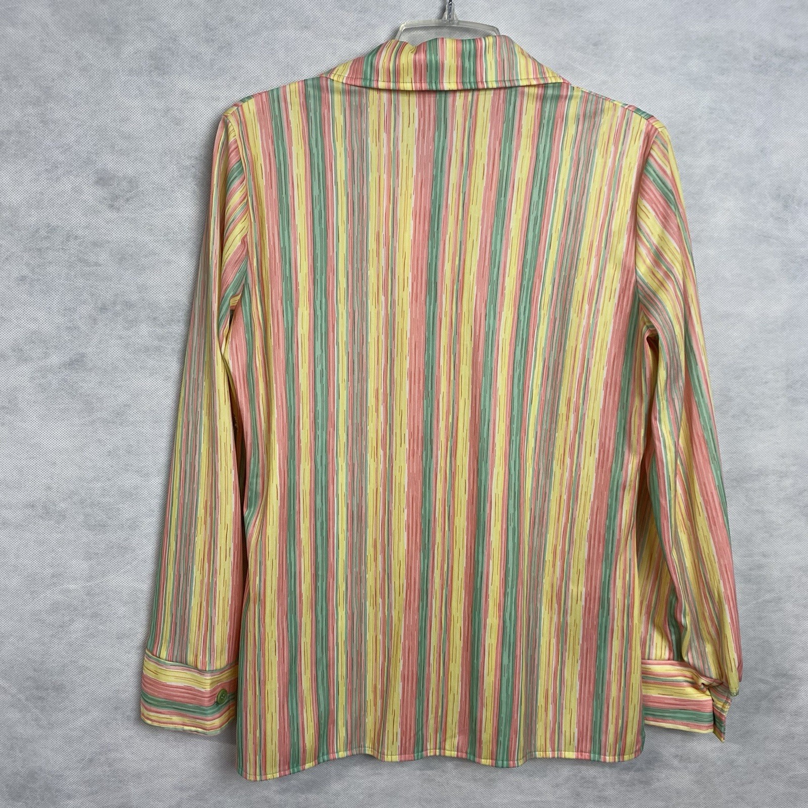 Vintage 70s Center Stage Button Down Shirt Women Medium Yellow Stripe Disco Flaw