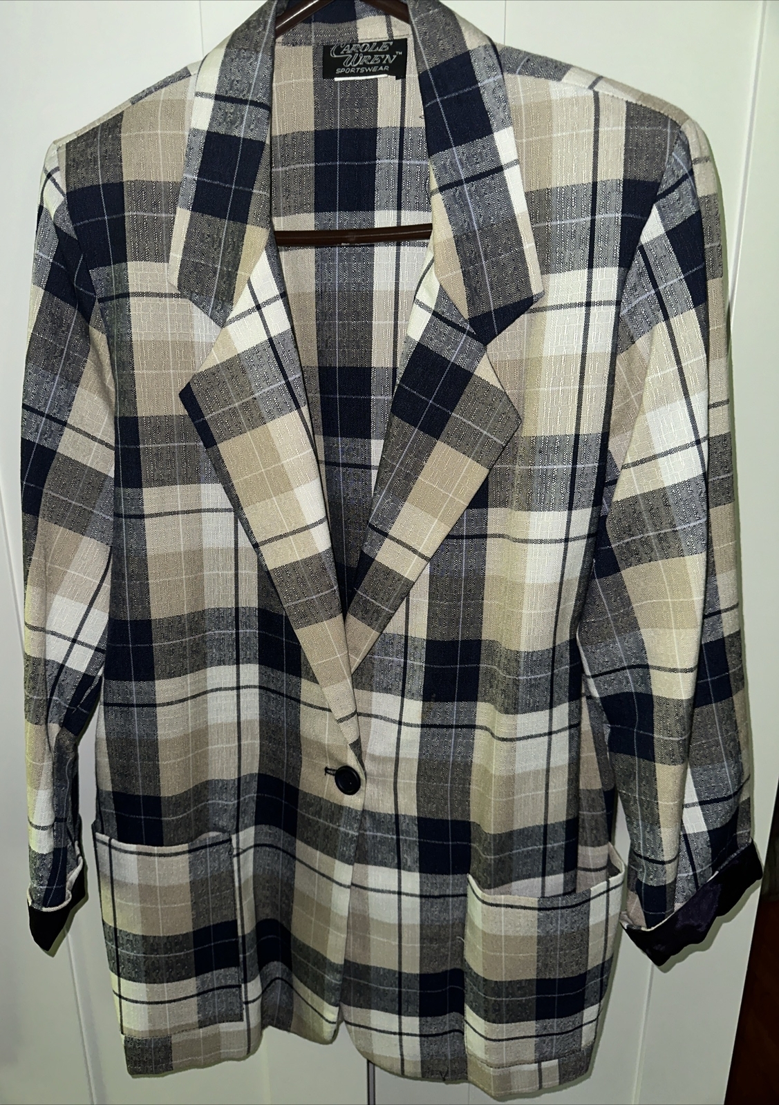 Vintage 80’s Carole Wren Sportswear Black Poly Rayon Blazer Suit Casual Jacket M