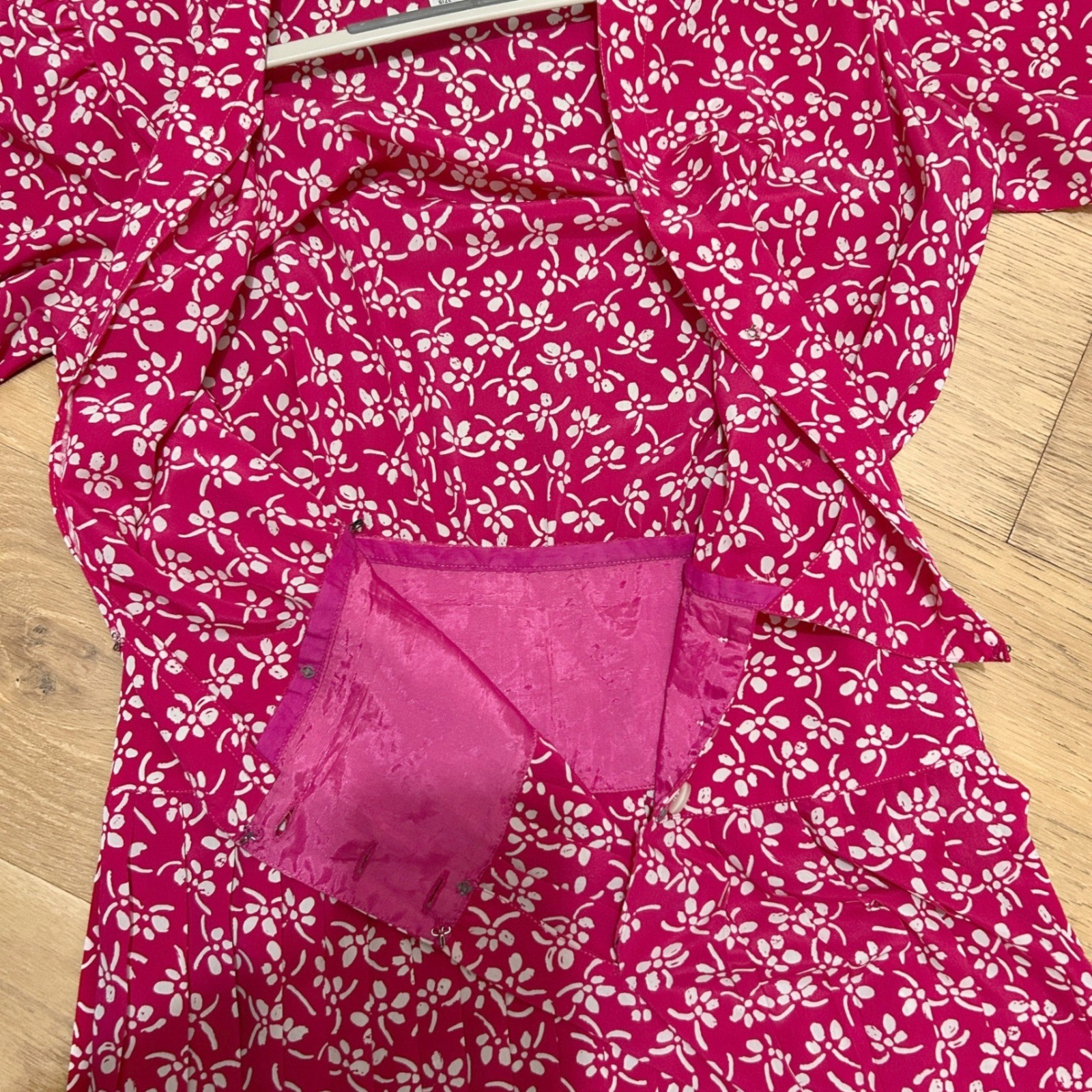 Wms Vintage 90s Midi Dress Pink Floral Faux Wrap Cottagecore Petites for Maggy
