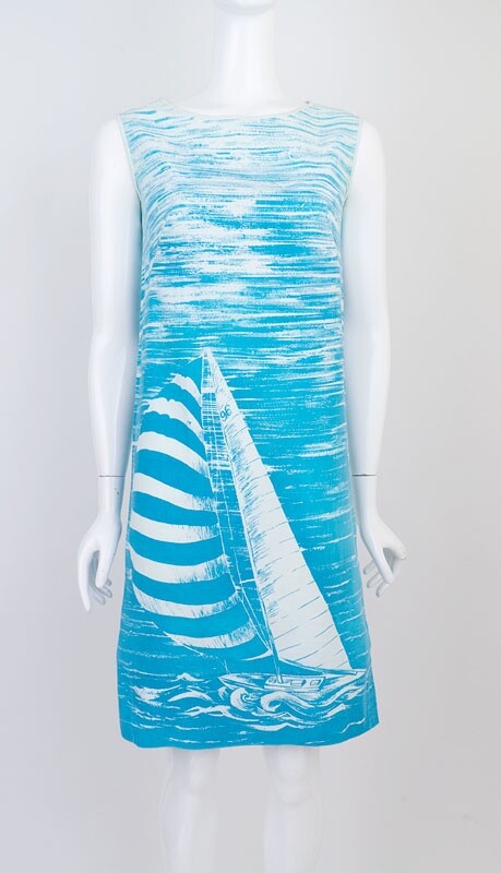 1960s Sailboat Bold Print Shift Amazing Mod Resort Wear Gem