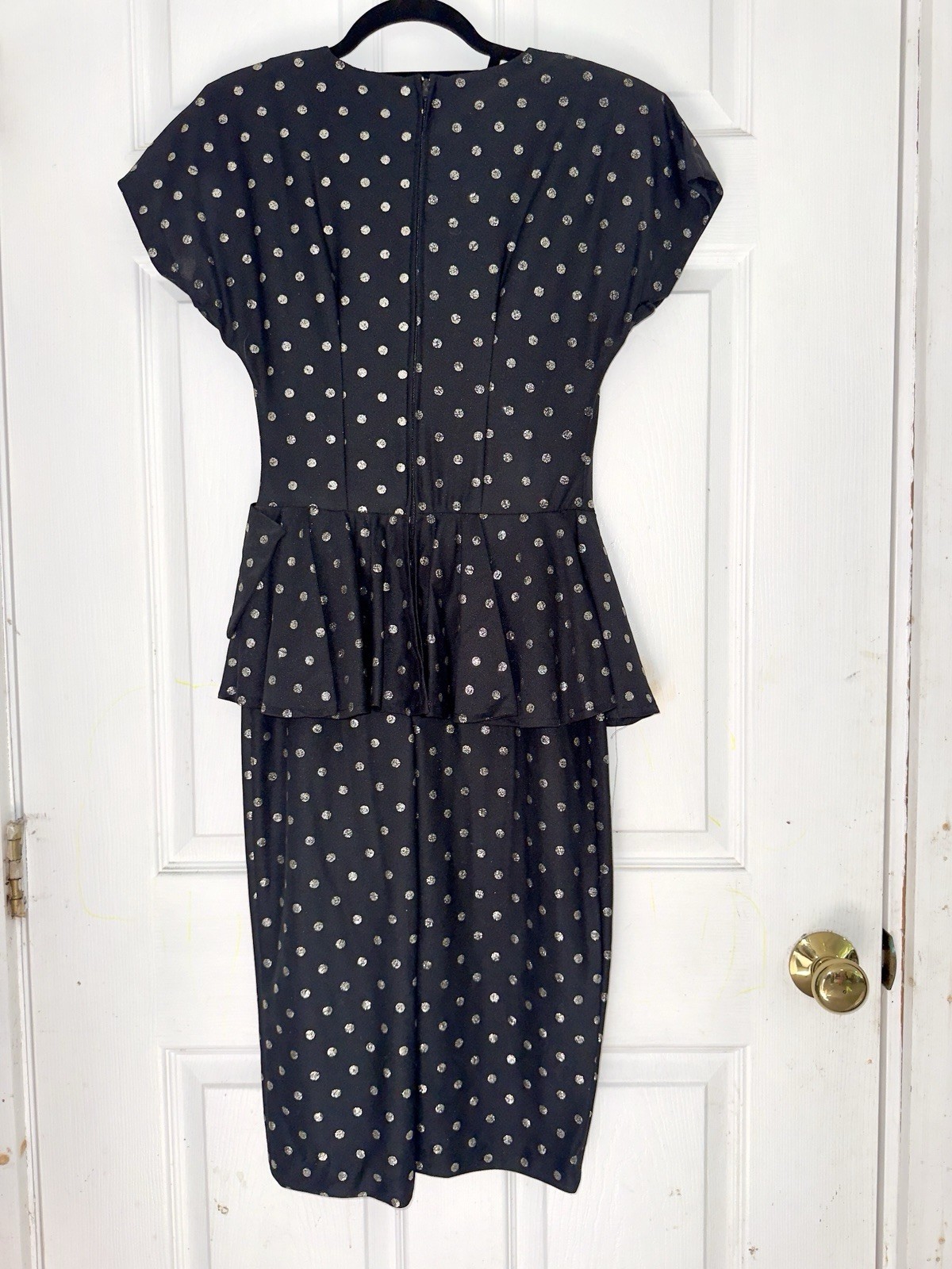 Vintage ifi Black Silver Glitter Polka Dot Peplum Dress – 40’s Retro Style