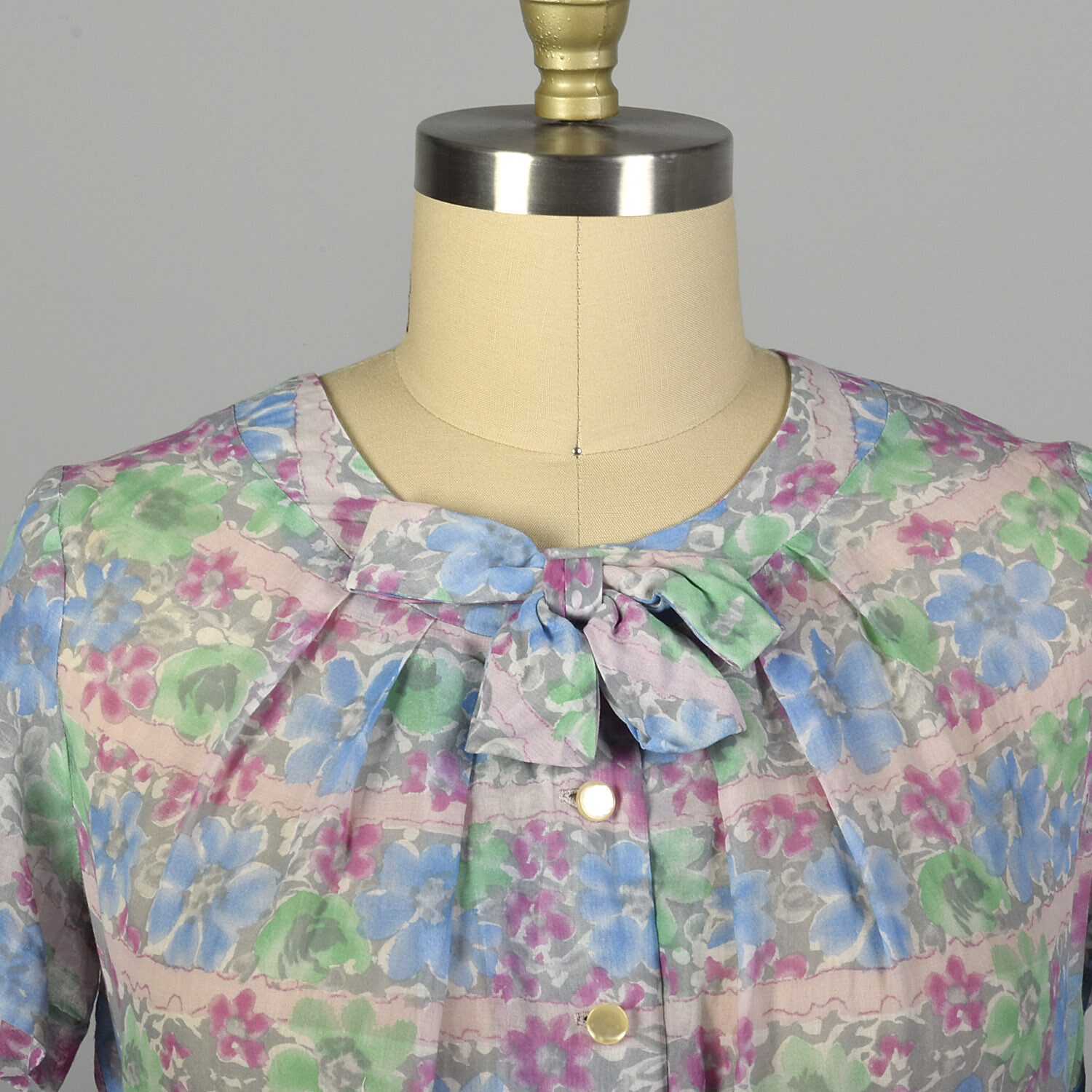 XXL 1950s Day Dress Semi-Sheer Lightweight Floral Summer Short Sleeve Casual VTG