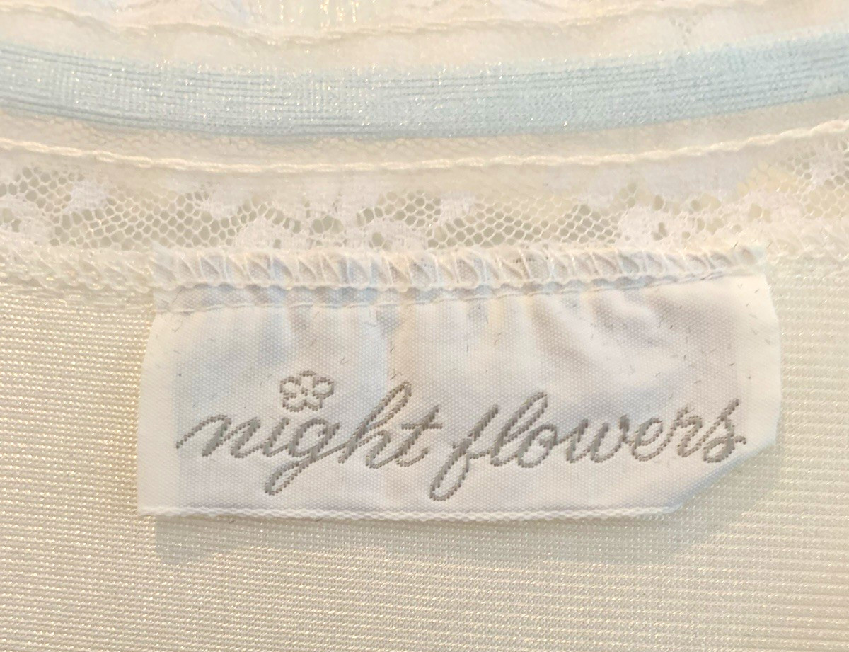 Vintage Night Flowers Nightgown & Robe Long White Nylon Peignoir Set Size Petite