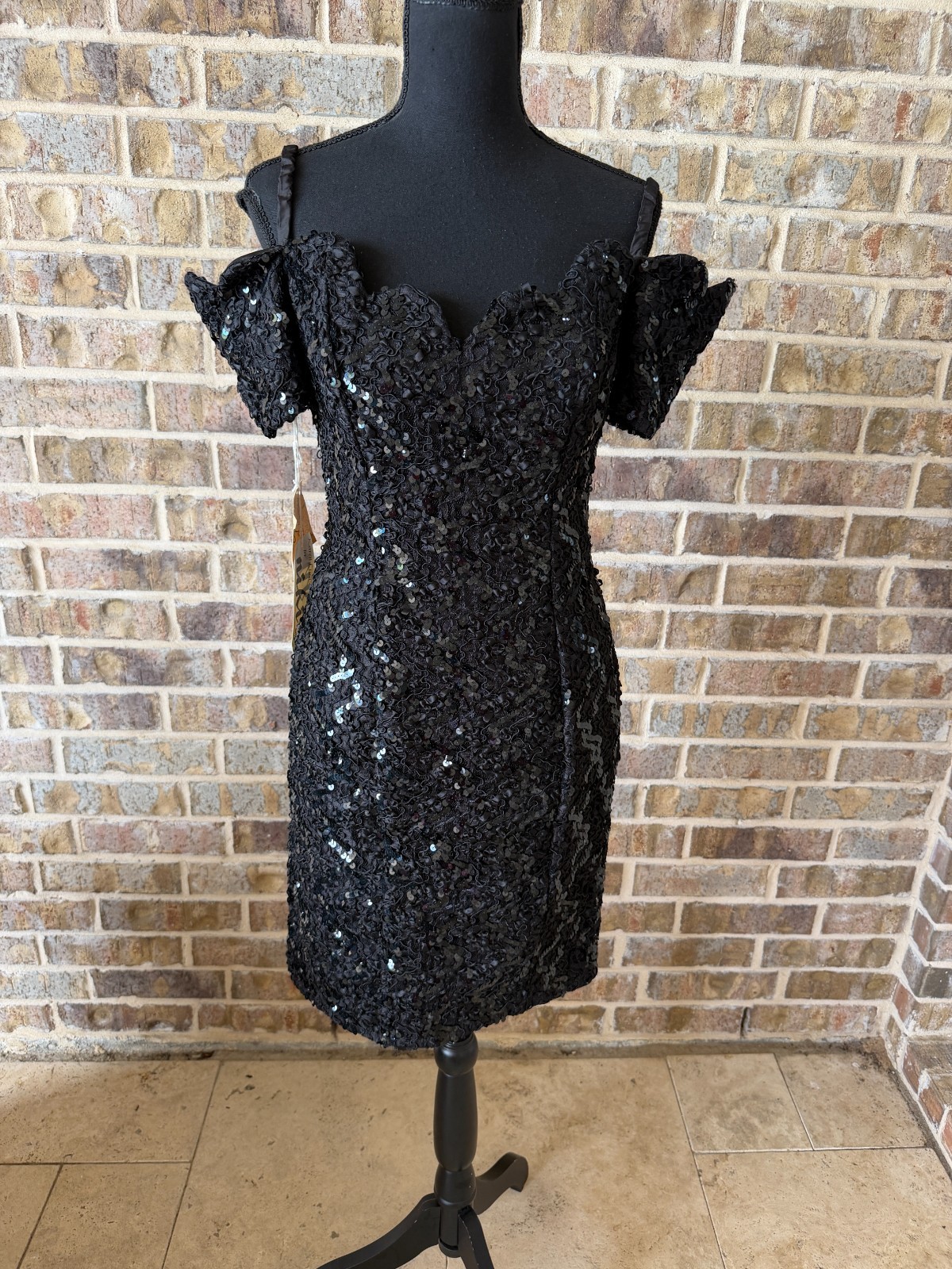Karen Lucas for Niki Dead Stock Vintage sequin 90’s cocktail dress black ILGWU