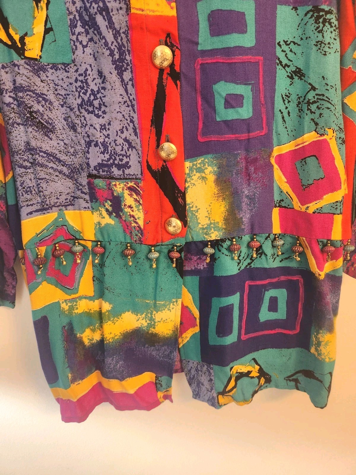 Vtg 90s Colorful Top Abstract Art To Wear Blouse Shirt Quirky Maximalist Sz 8