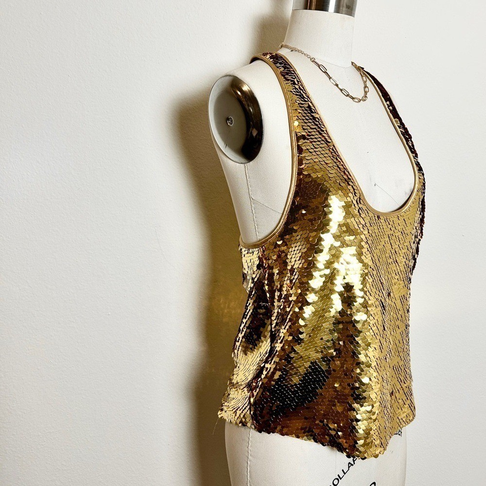 NWT Retrofete Mandy Gold Sequin Racerback Blouse Size XS Designer Luxury